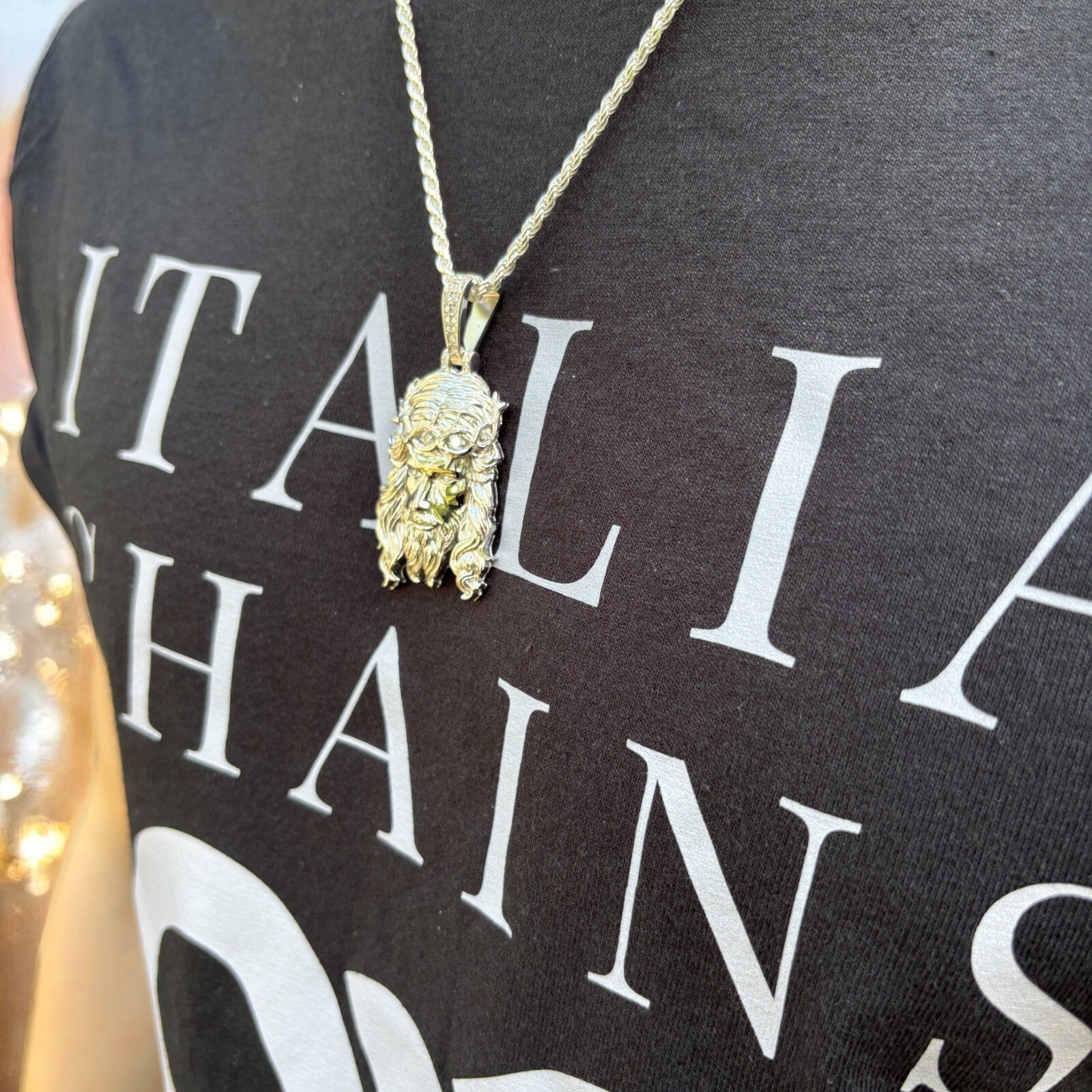 925 Sterling Silver Jesus Pendant With Moissanite - Small