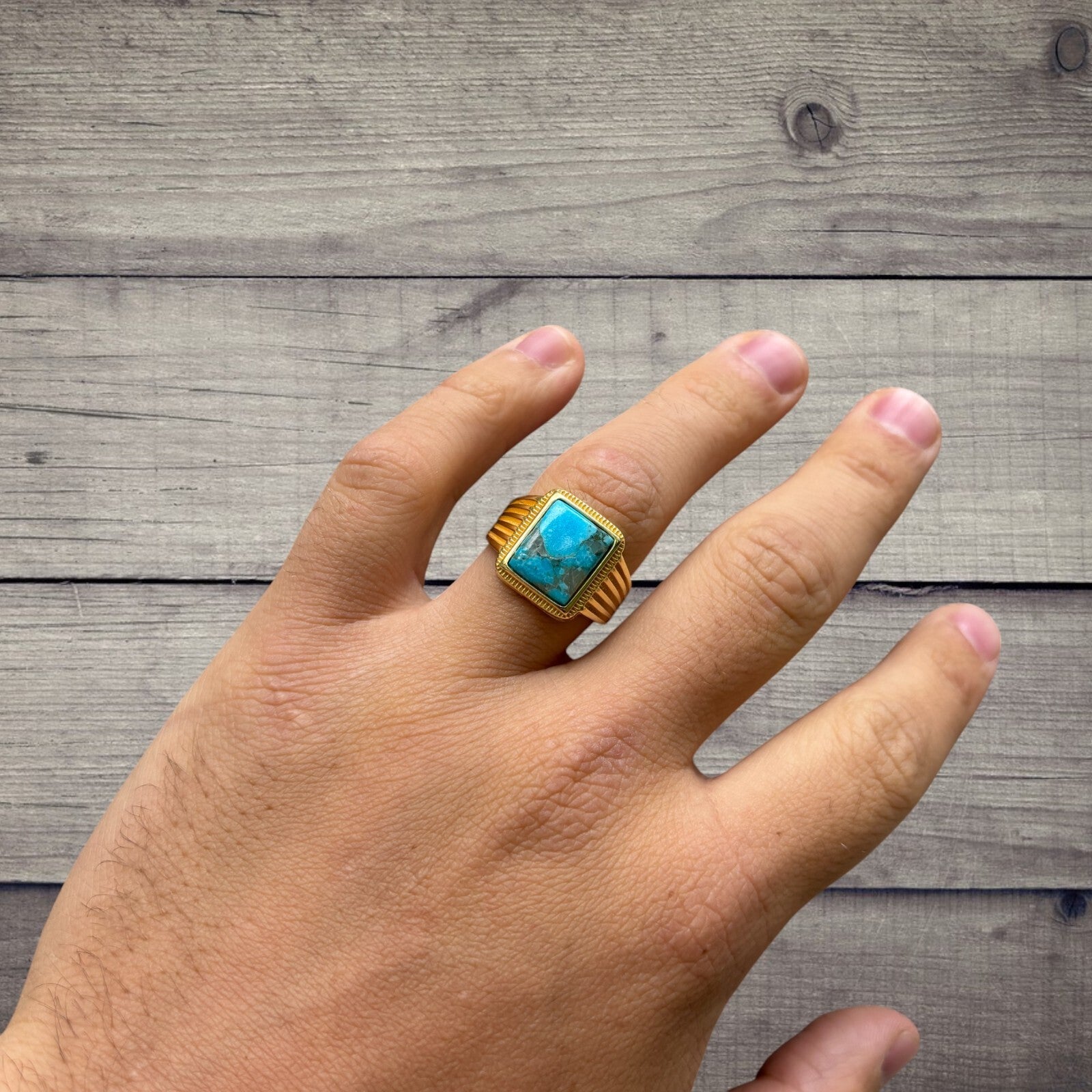 925 Sterling Silver Square Blue Turquoise Ring