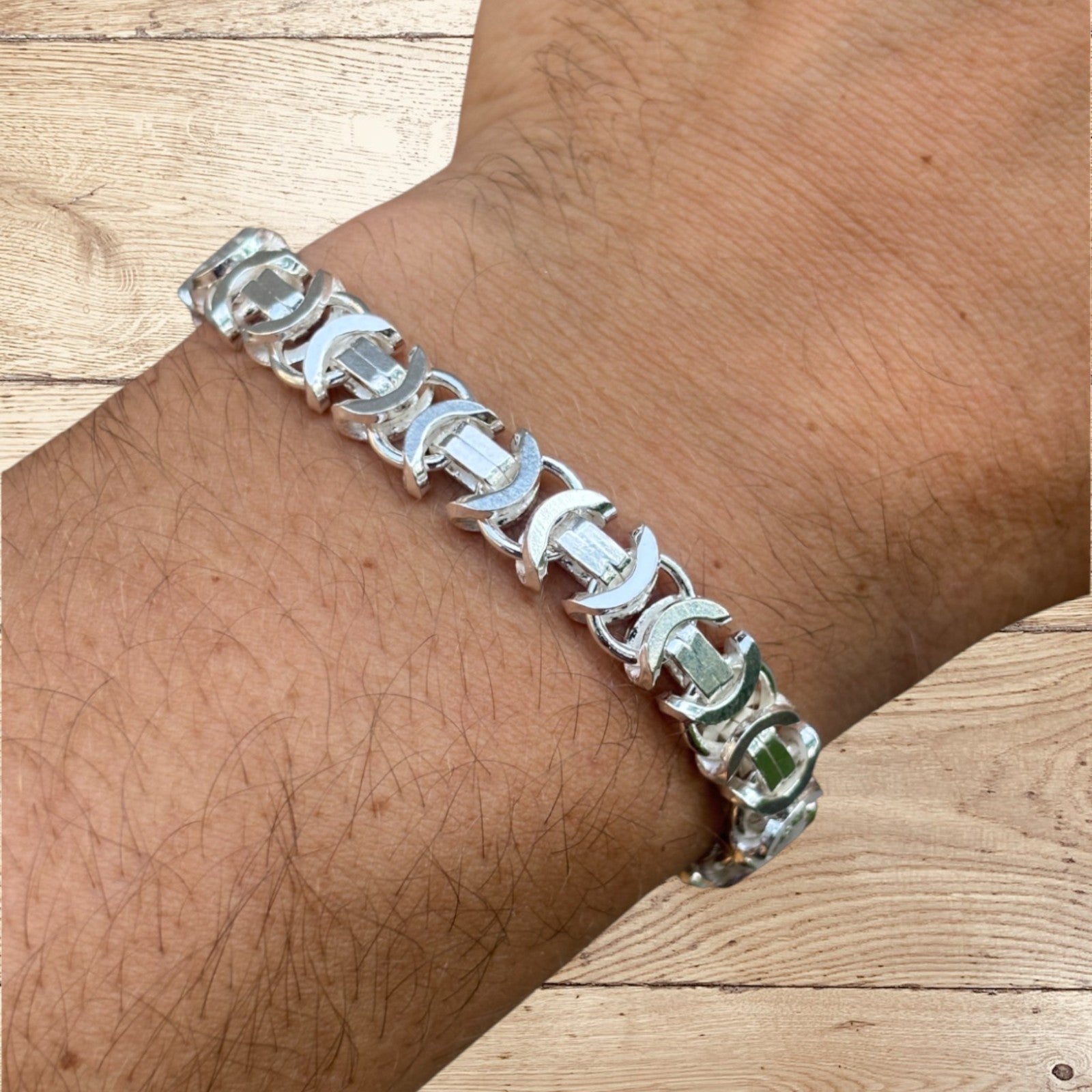 925 Sterling Silver 10mm Flat Byzantine Bracelet