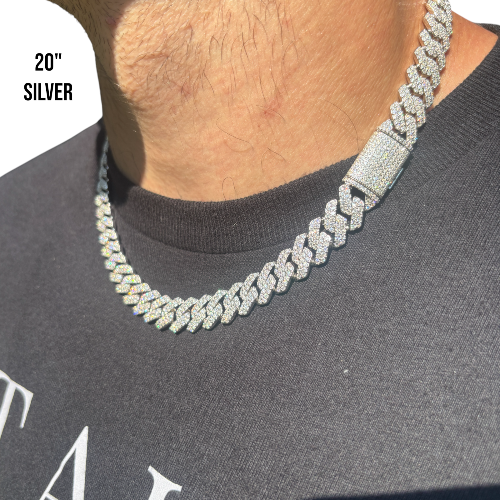 925 Sterling Silver 12mm Moissanite Miami Cuban Prong Chain Necklace