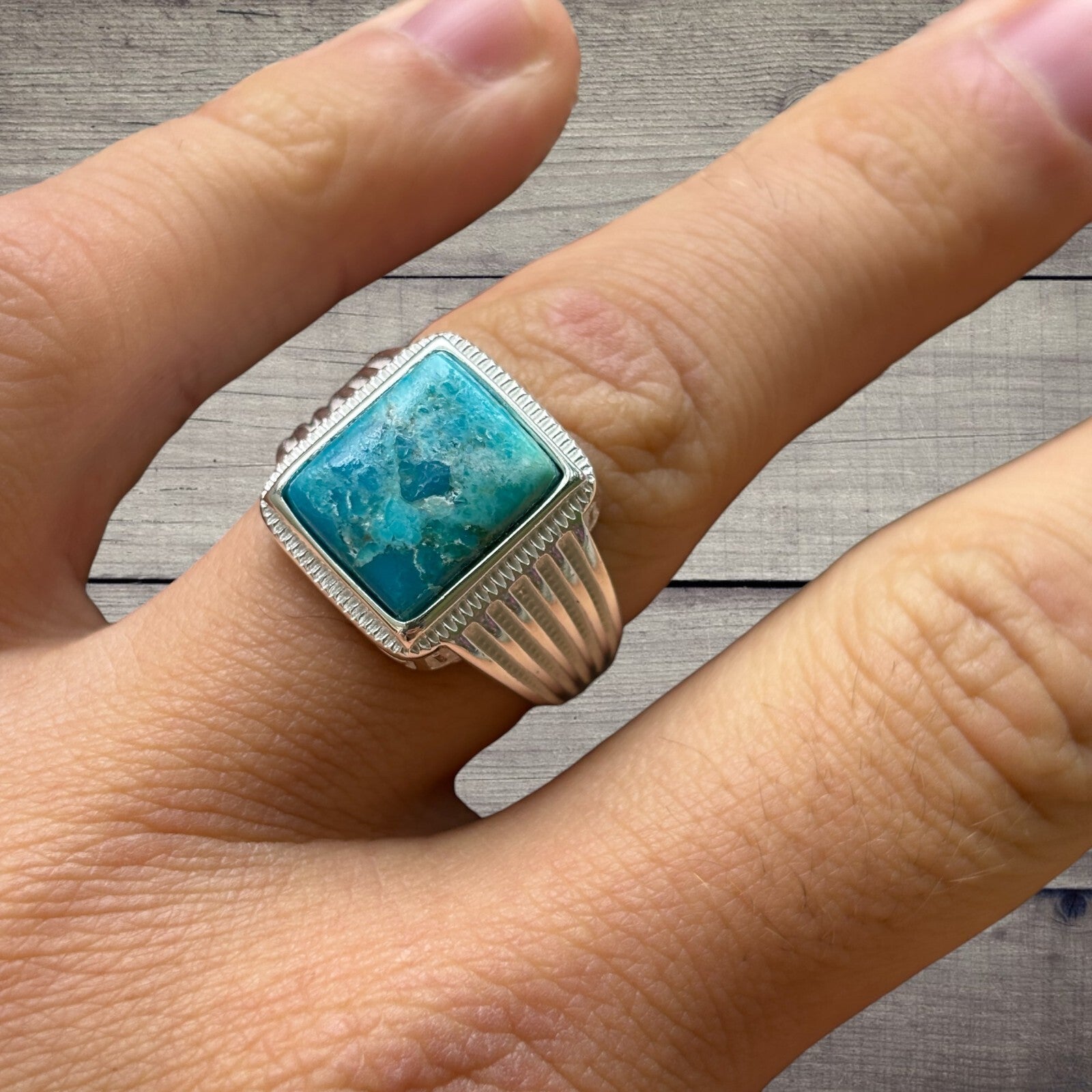 925 Sterling Silver Square Blue Turquoise Ring