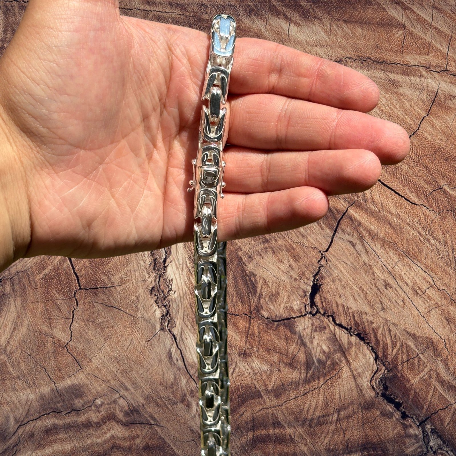 925 Sterling Silver 10mm Byzantine W. Box Clasp Chain Necklace
