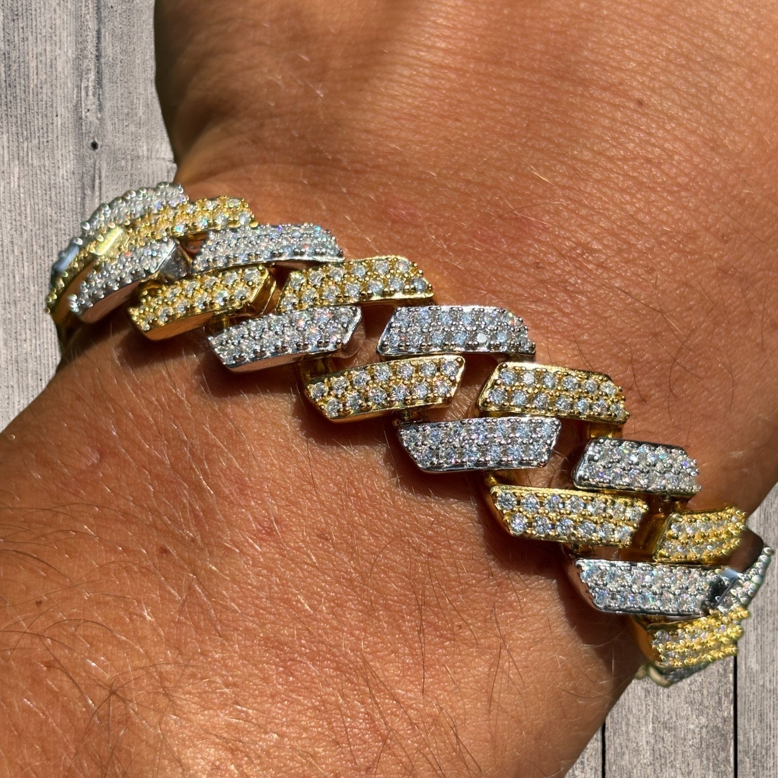 925 Sterling Silver 16mm Moissanite Cuban Prong Bracelet