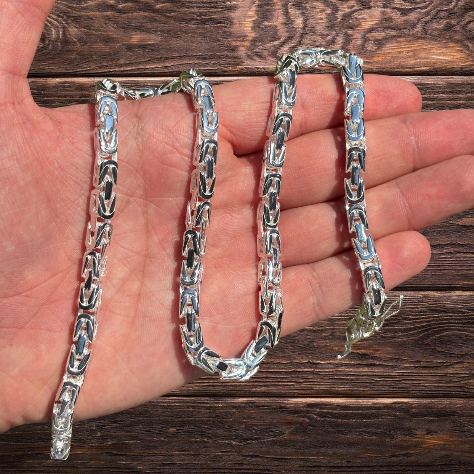 925 Sterling Silver 6mm Byzantine W. Box Clasp Chain Necklace
