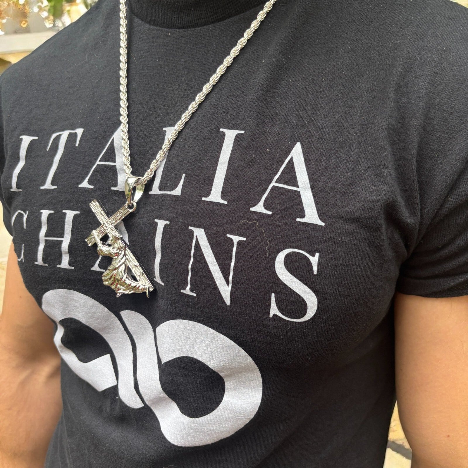 925 Sterling Silver Jesus Carrying Cross Pendant - Large