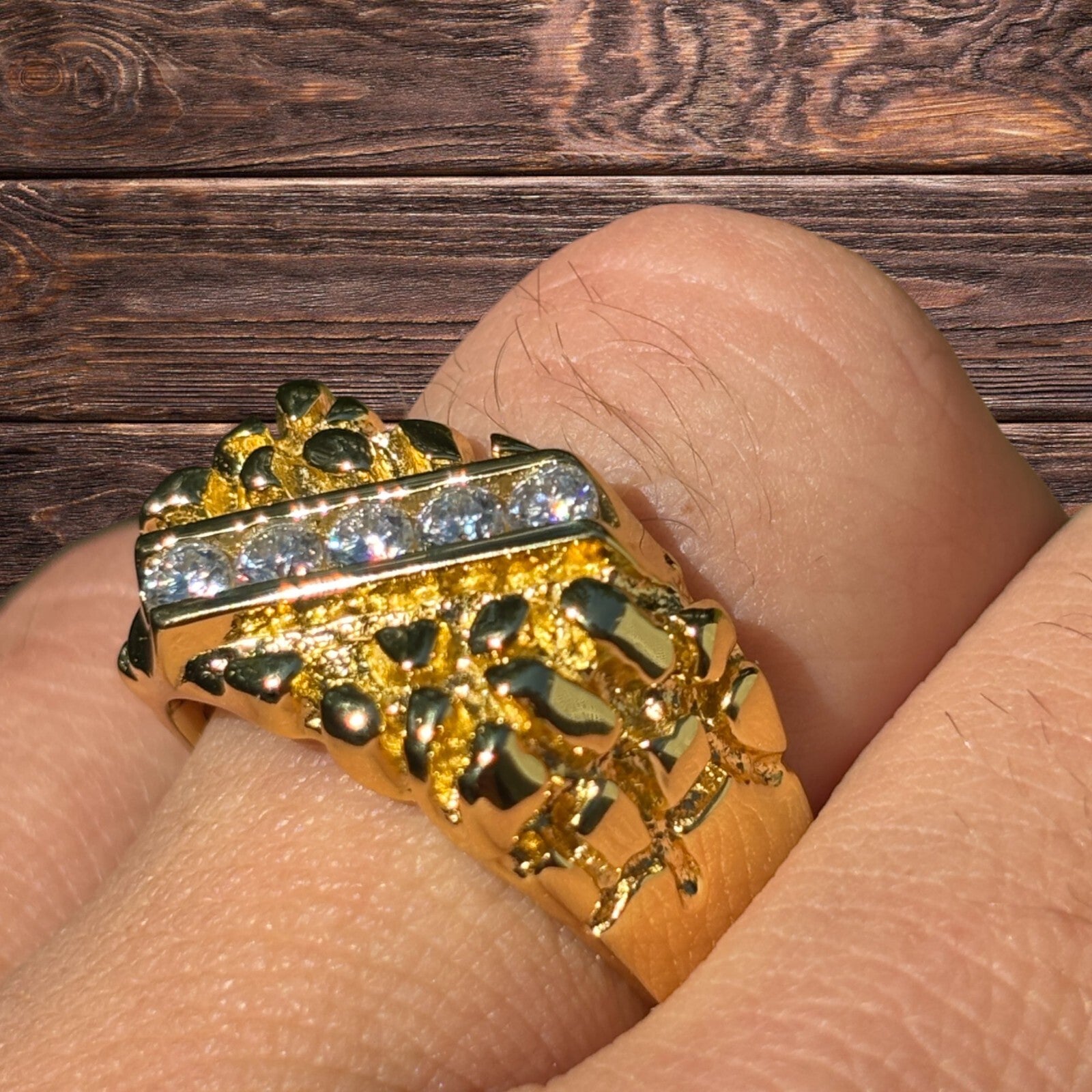 925 Sterling Silver Nugget Ring Iced With Moissanite