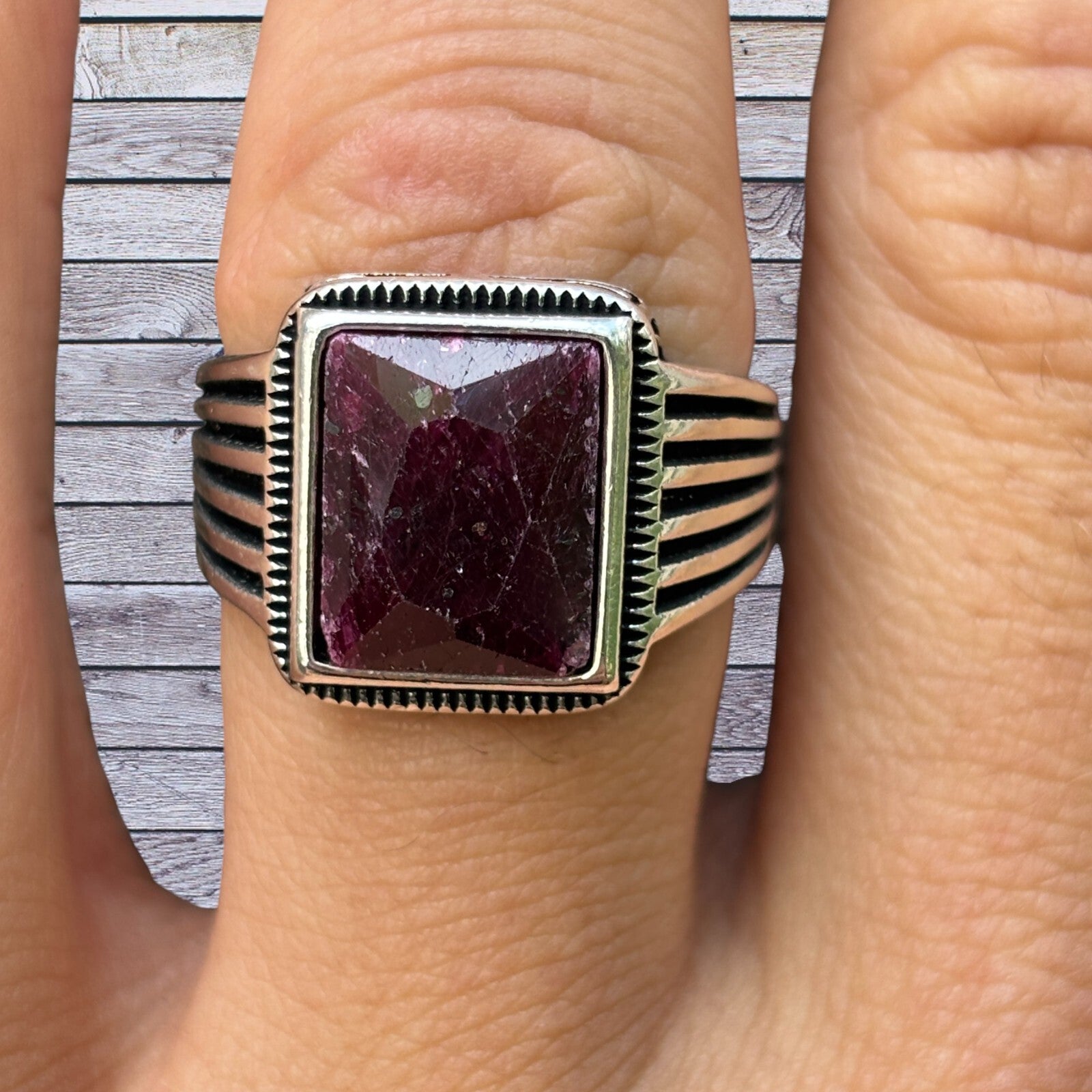 925 Sterling Silver Vintage Red Ruby Ring