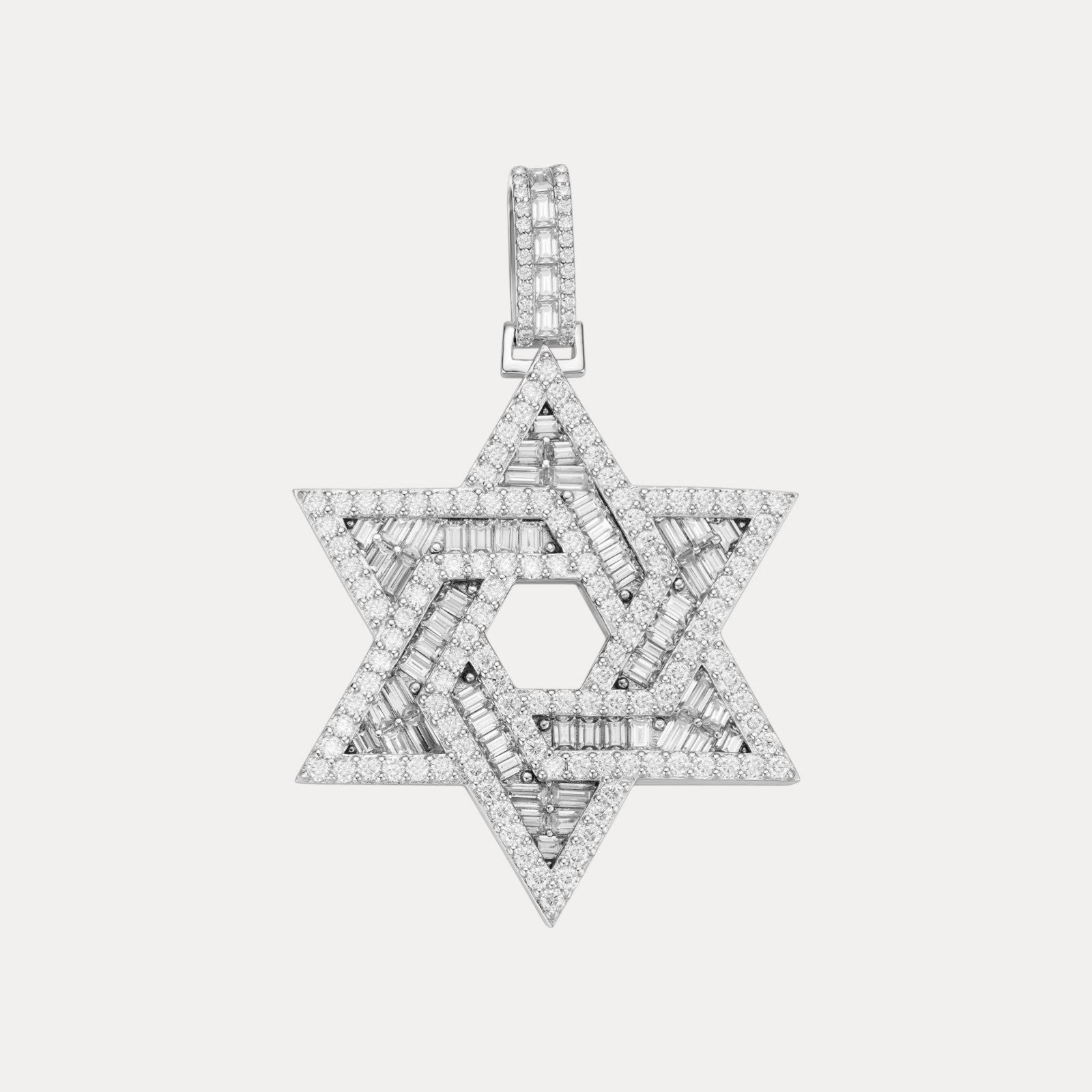 925 Sterling Silver Baguette Moissanite Star Of David Pendant - Small