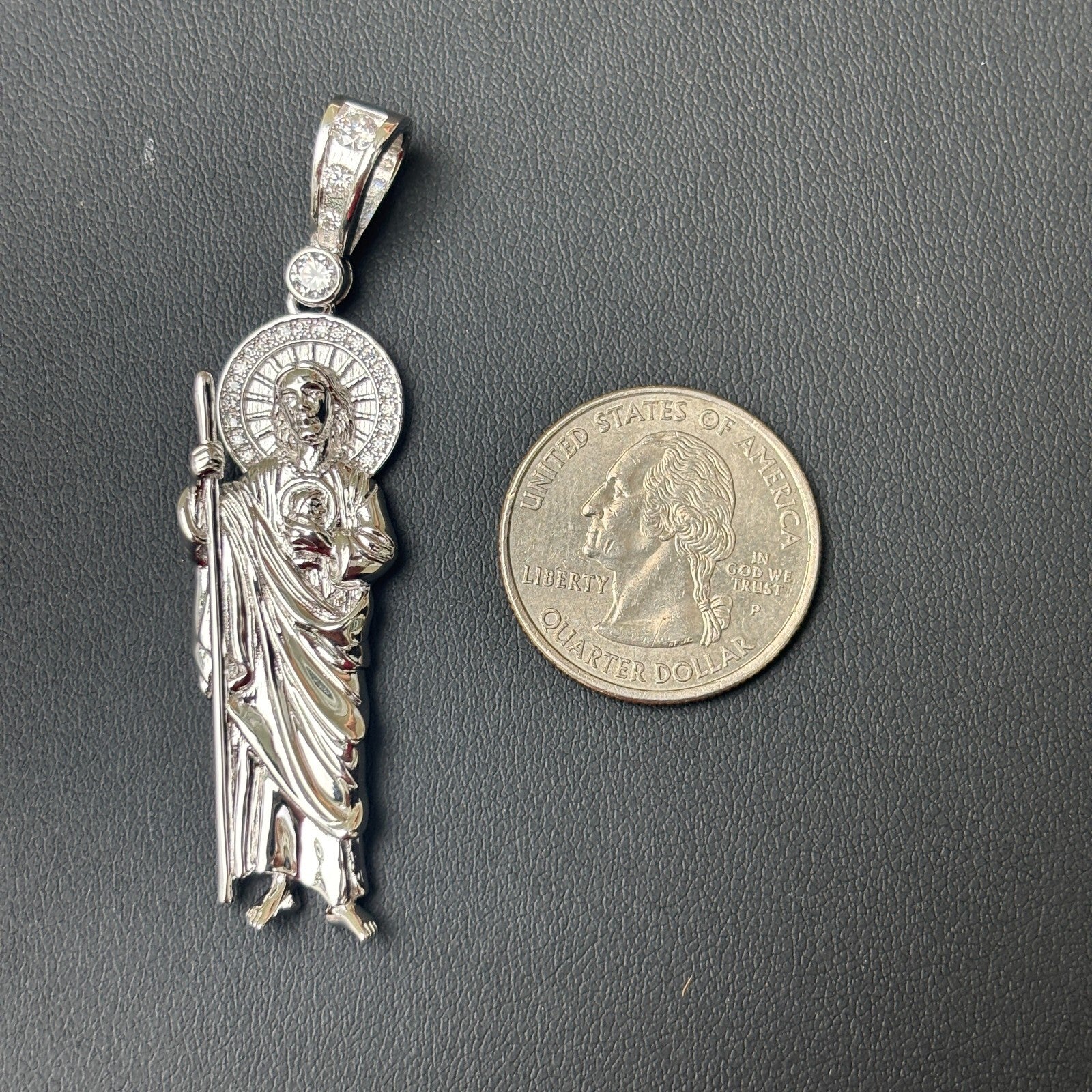 925 Sterling Silver St Jude Tadeo Pendant With Moissanite