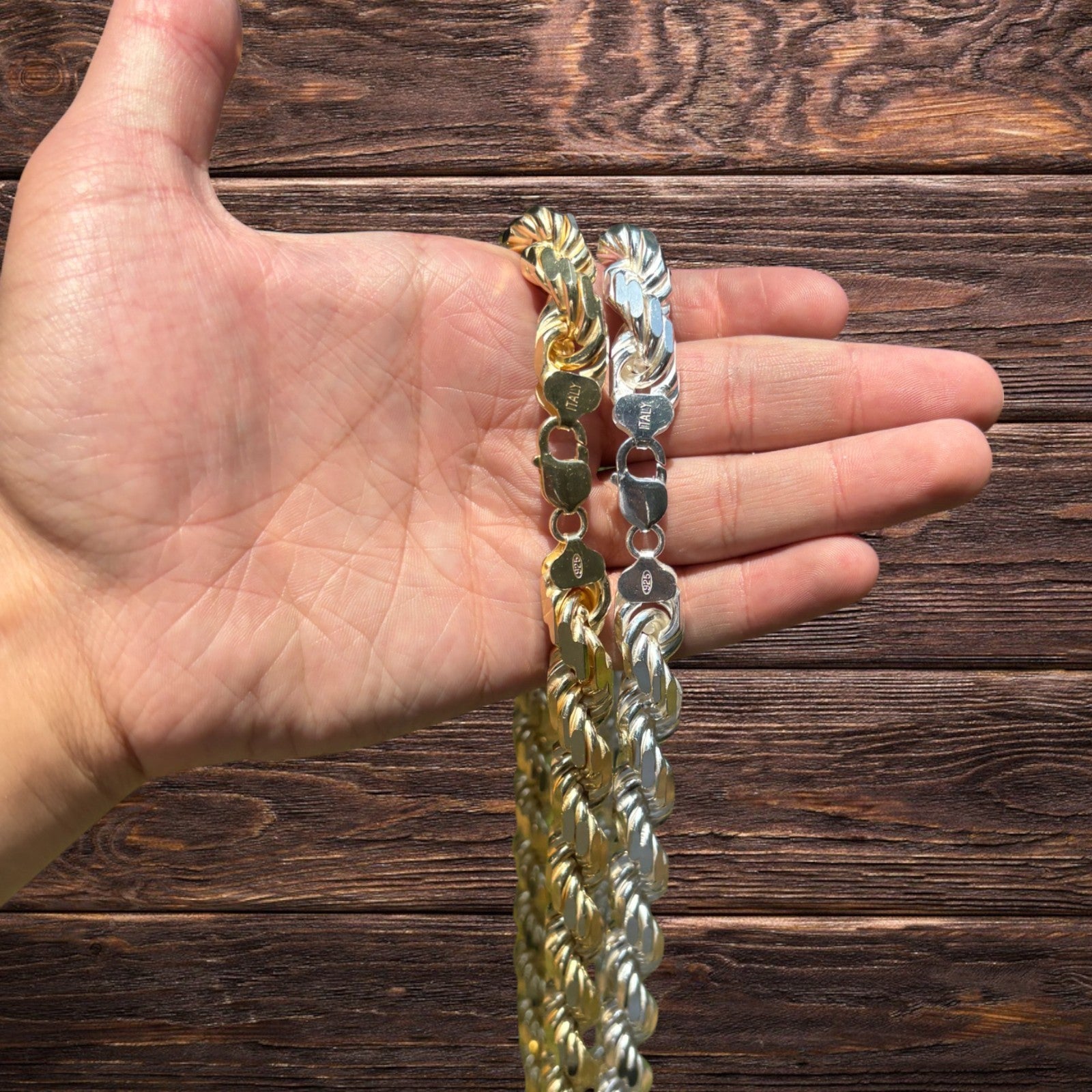 925 Sterling Silver 12.5mm Diamond Cut Rope Chain Necklace