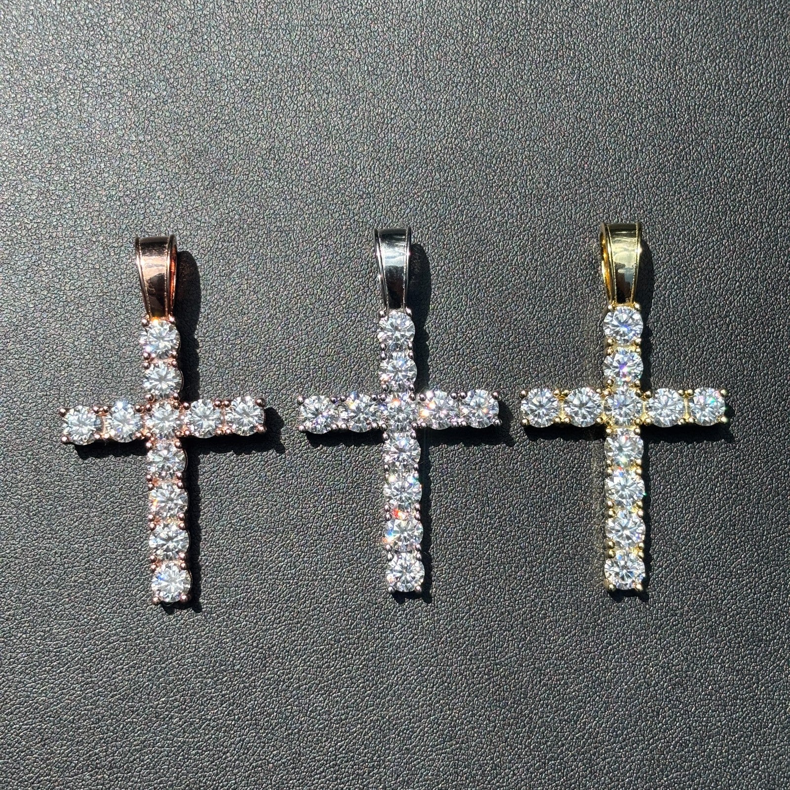 925 Sterling Silver Tennis Cross Pendant With Moissanite - Large