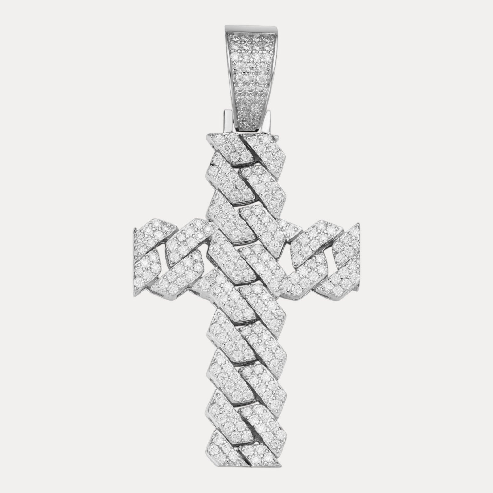 925 Sterling Silver Cuban Prong Cross With Moissanite - Large