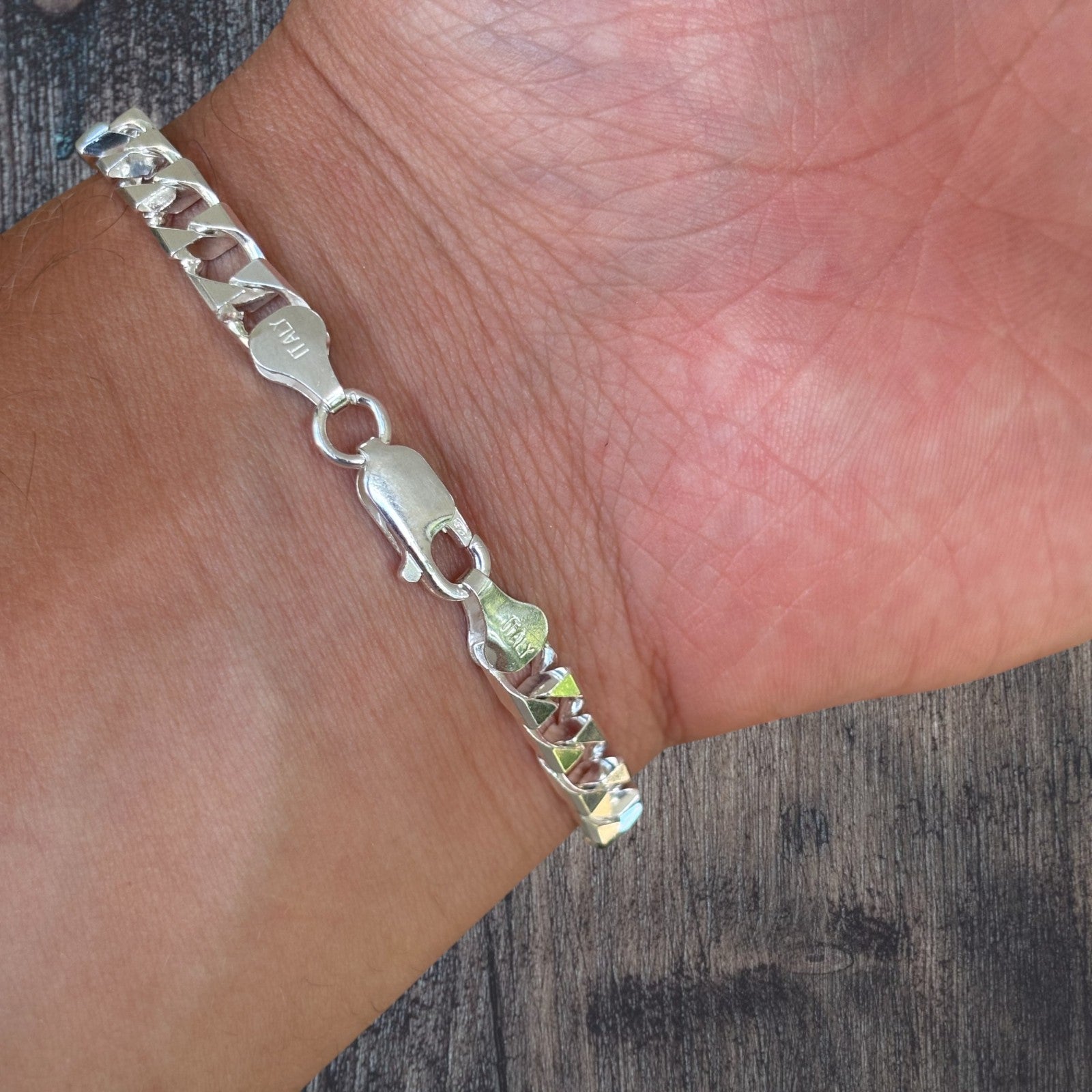 925 Sterling Silver 6mm Square Curb Bracelet