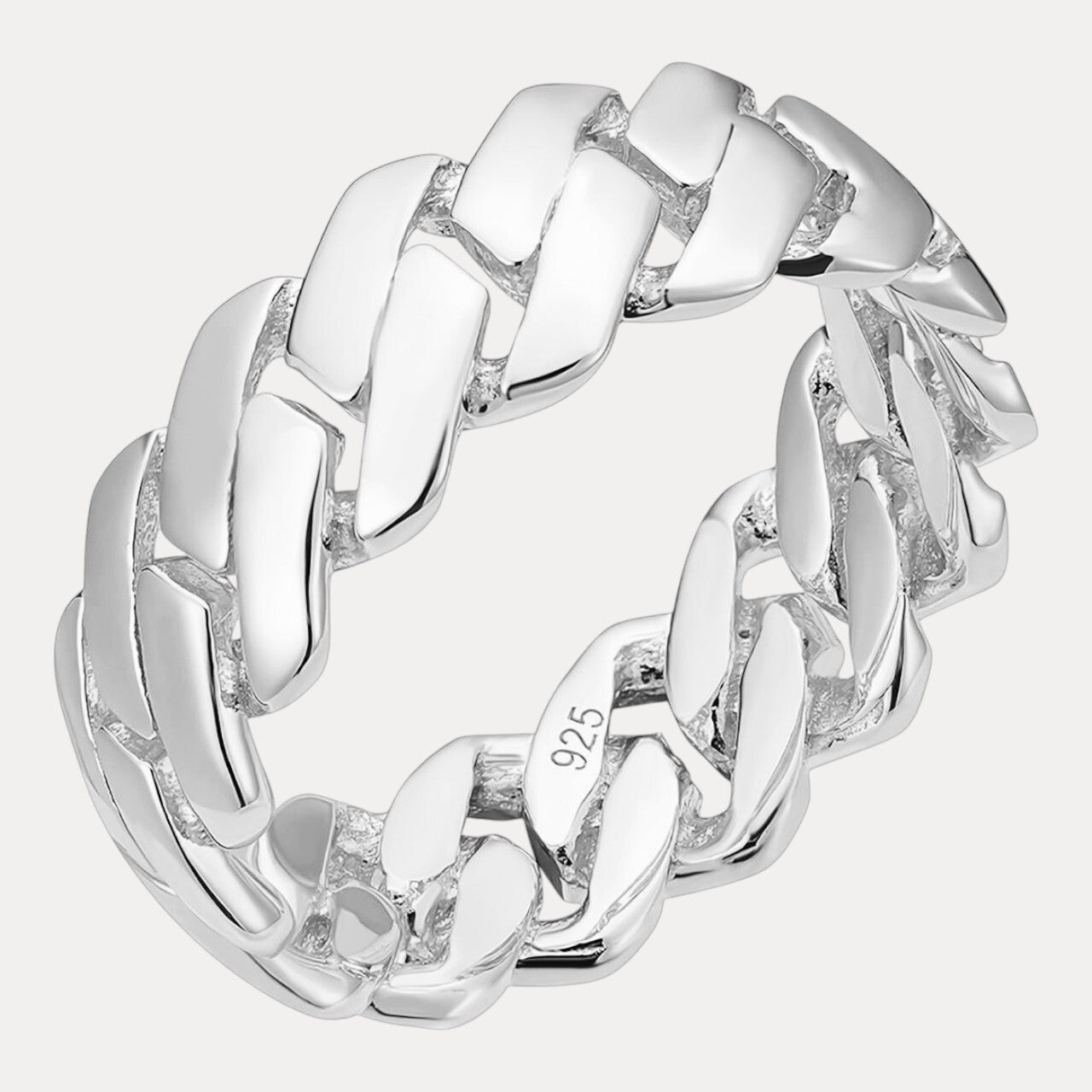 925 Sterling Silver Prong Cuban Ring - ITALIA Chains