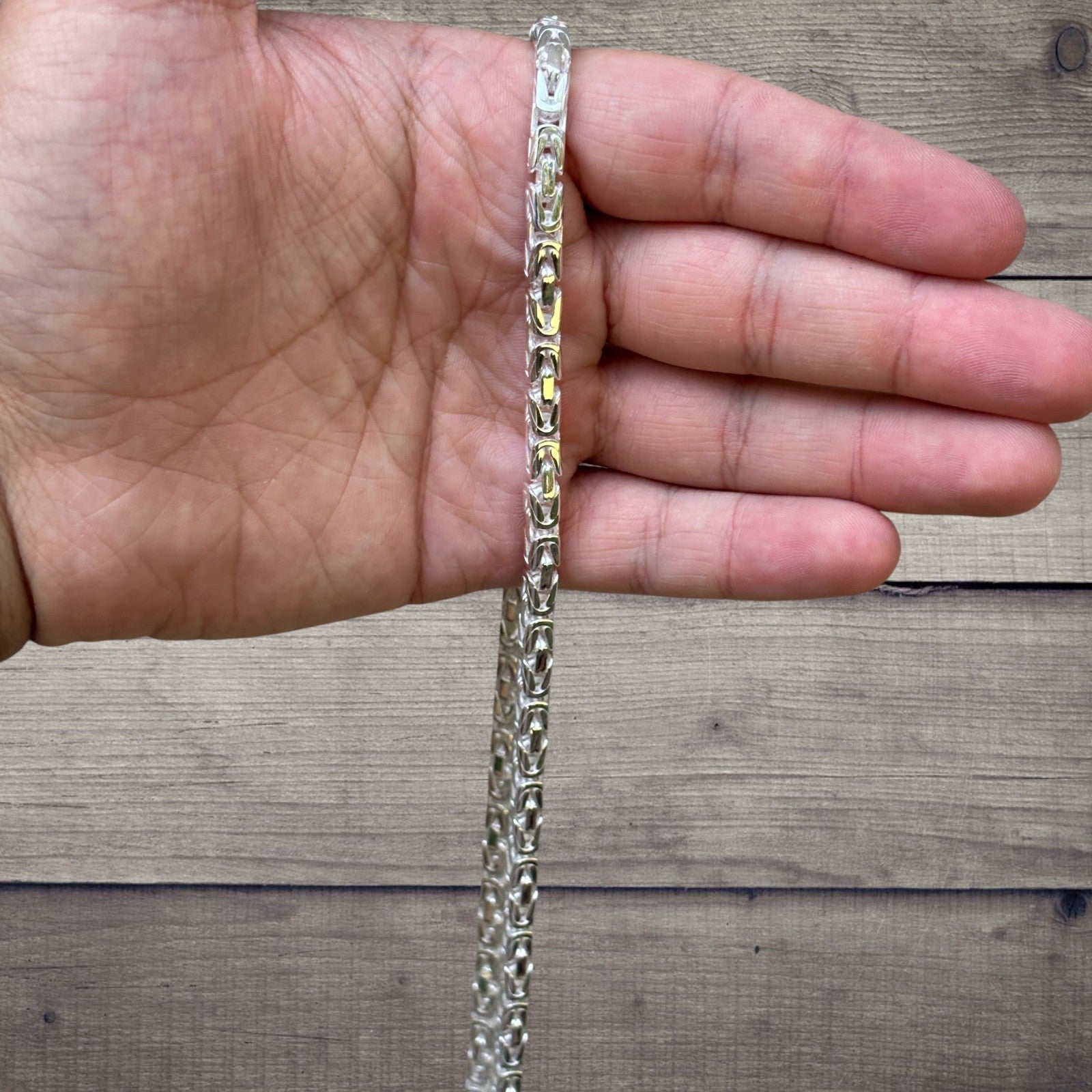 925 Sterling Silver 5mm Byzantine W. Box Clasp Chain Necklace