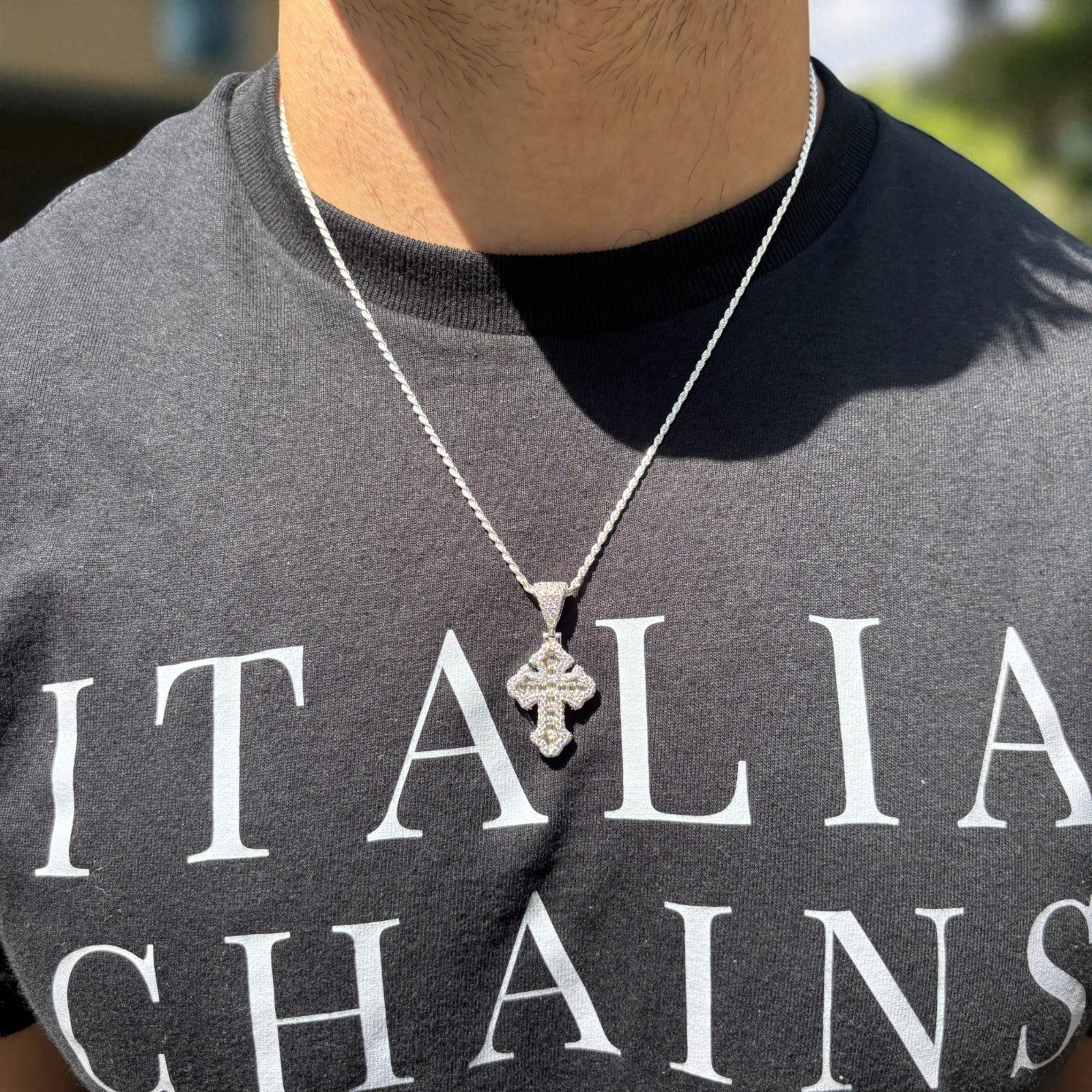 925 Sterling Silver Gothic Cross With Moissanite - Small