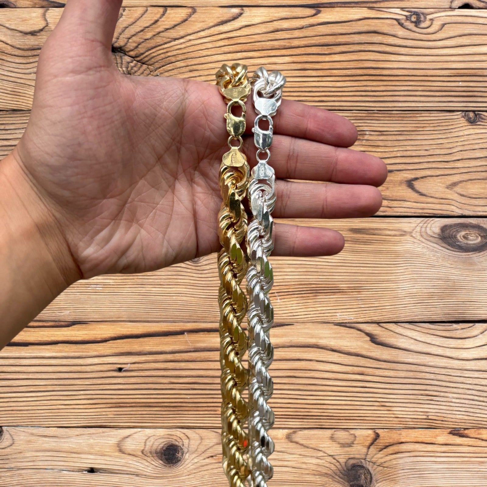 925 Sterling Silver 14mm Diamond Cut Rope Chain Necklace