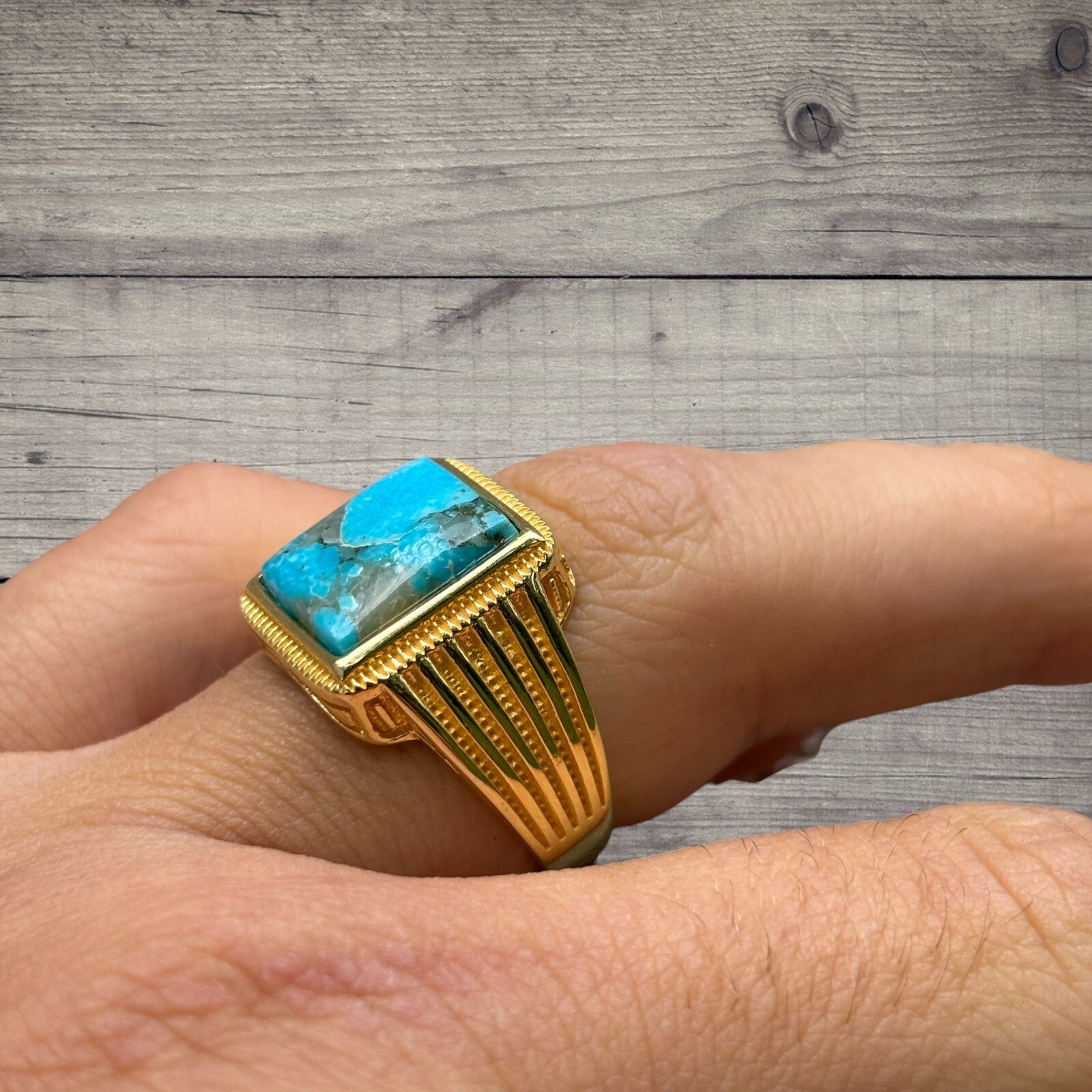 925 Sterling Silver Square Blue Turquoise Ring