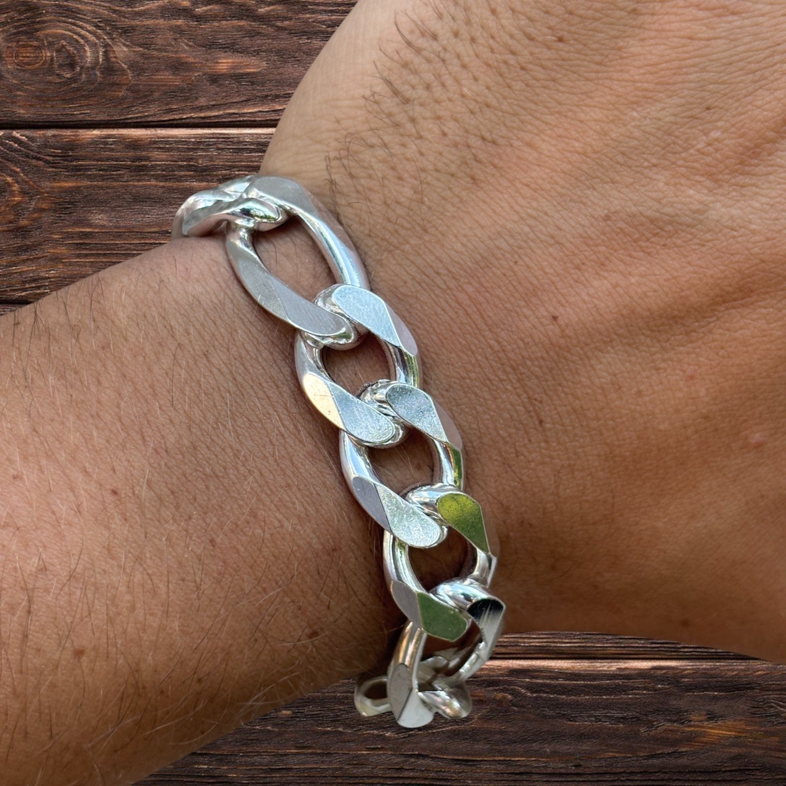 925 Sterling Silver 15mm Figaro Bracelet