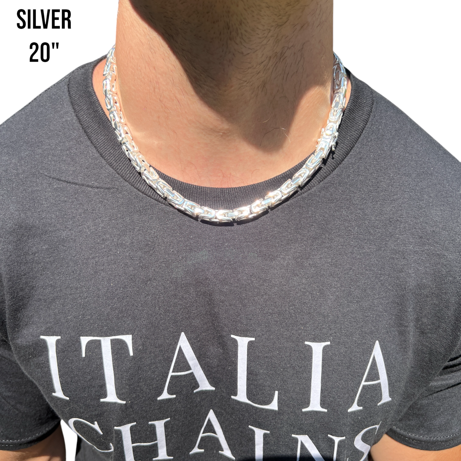 925 Sterling Silver 8mm Byzantine W. Box Clasp Chain Necklace