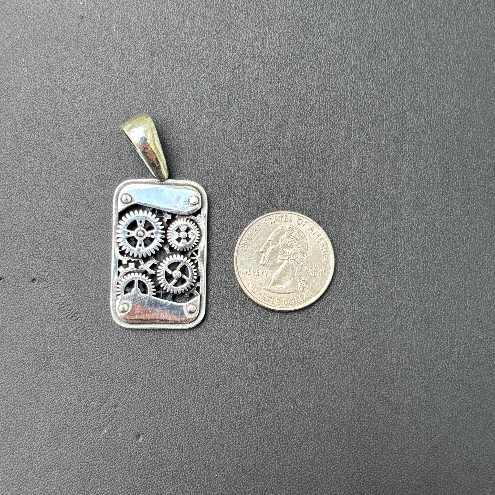 925 Sterling Silver Gears On A Dog Tag Pendant