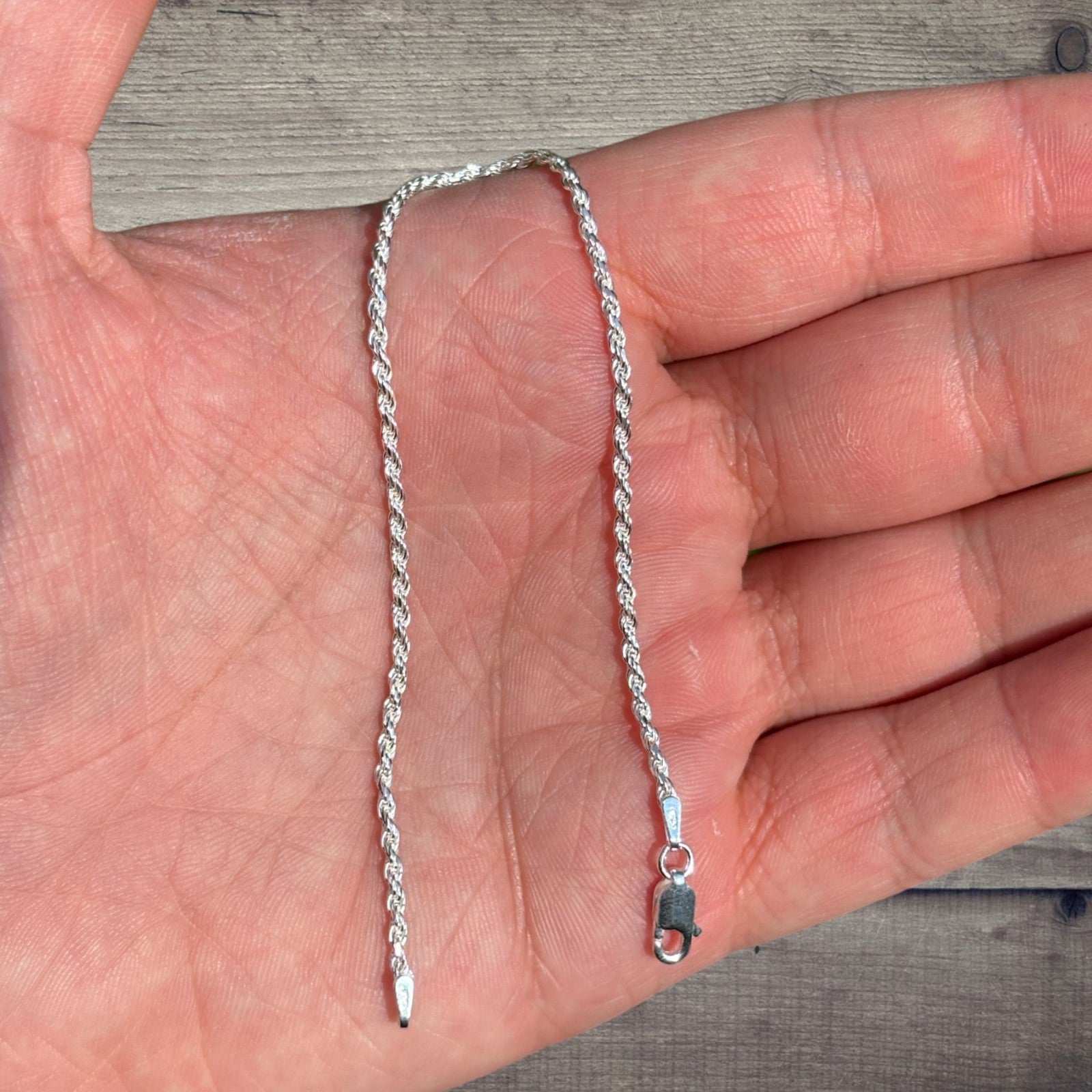 925 Sterling Silver 2mm Diamond Cut Rope Bracelet