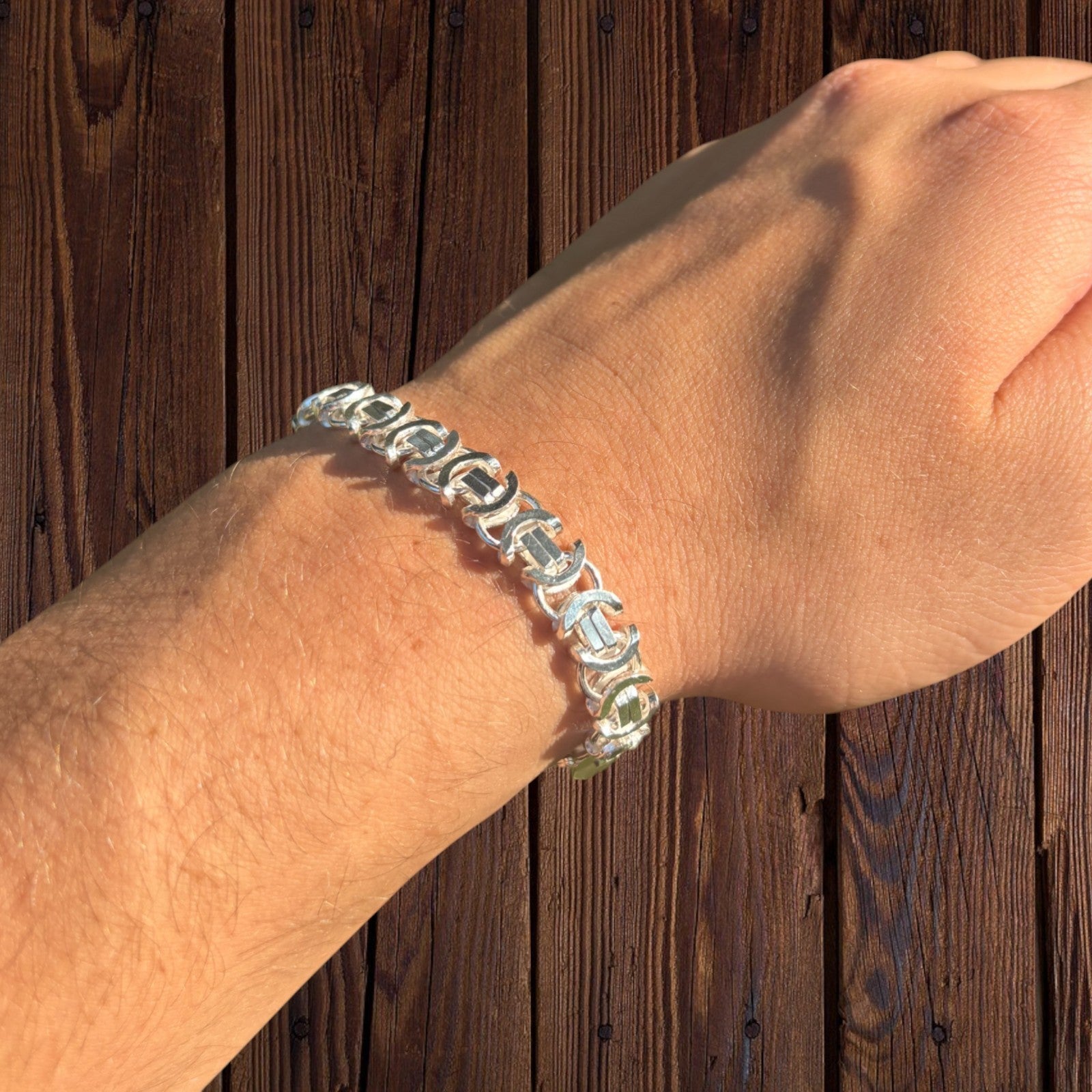 925 Sterling Silver 8mm Flat Byzantine Bracelet
