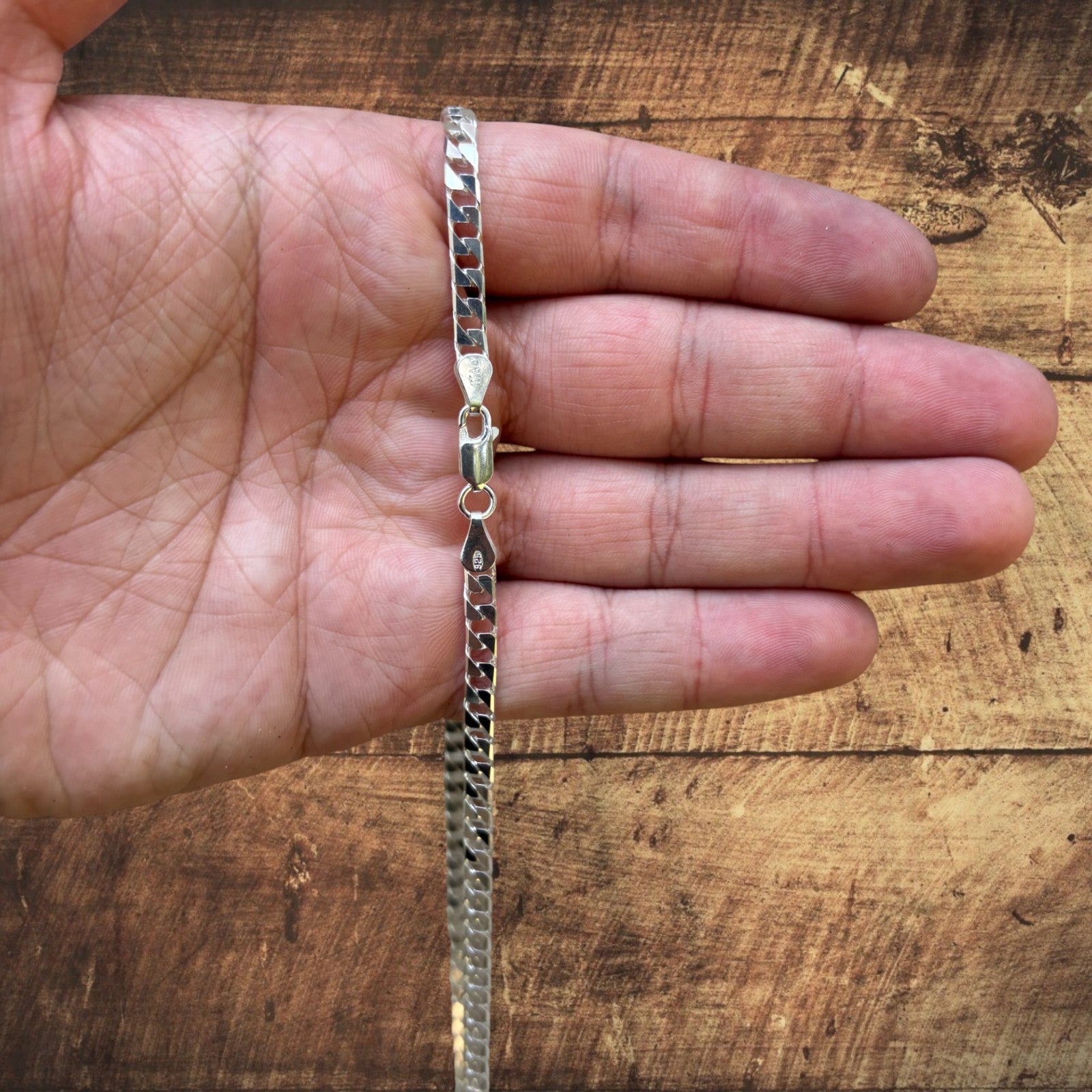 925 Sterling Silver 4mm Square Curb Chain Necklace