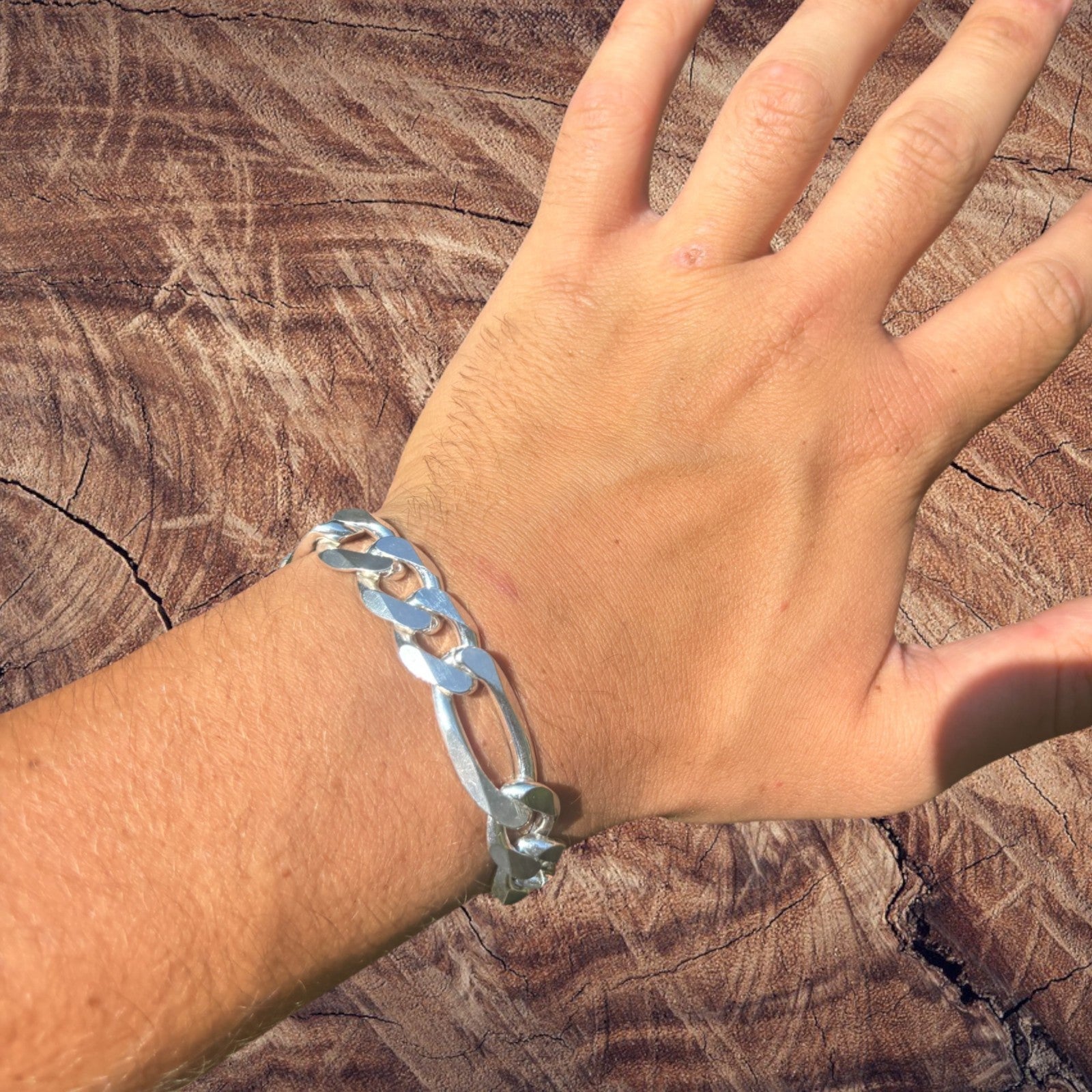 925 Sterling Silver 13mm Figaro Bracelet