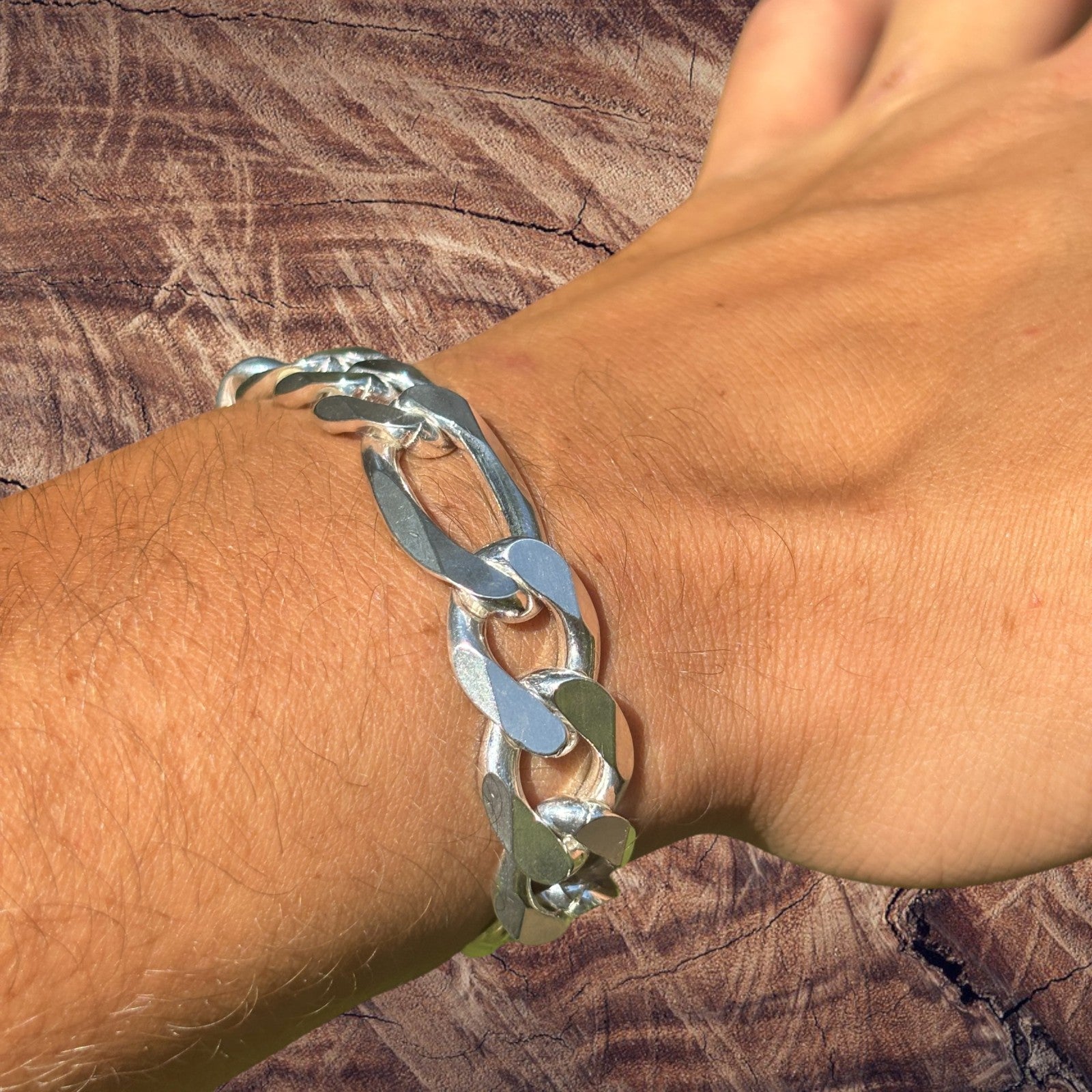 925 Sterling Silver 13mm Figaro Bracelet