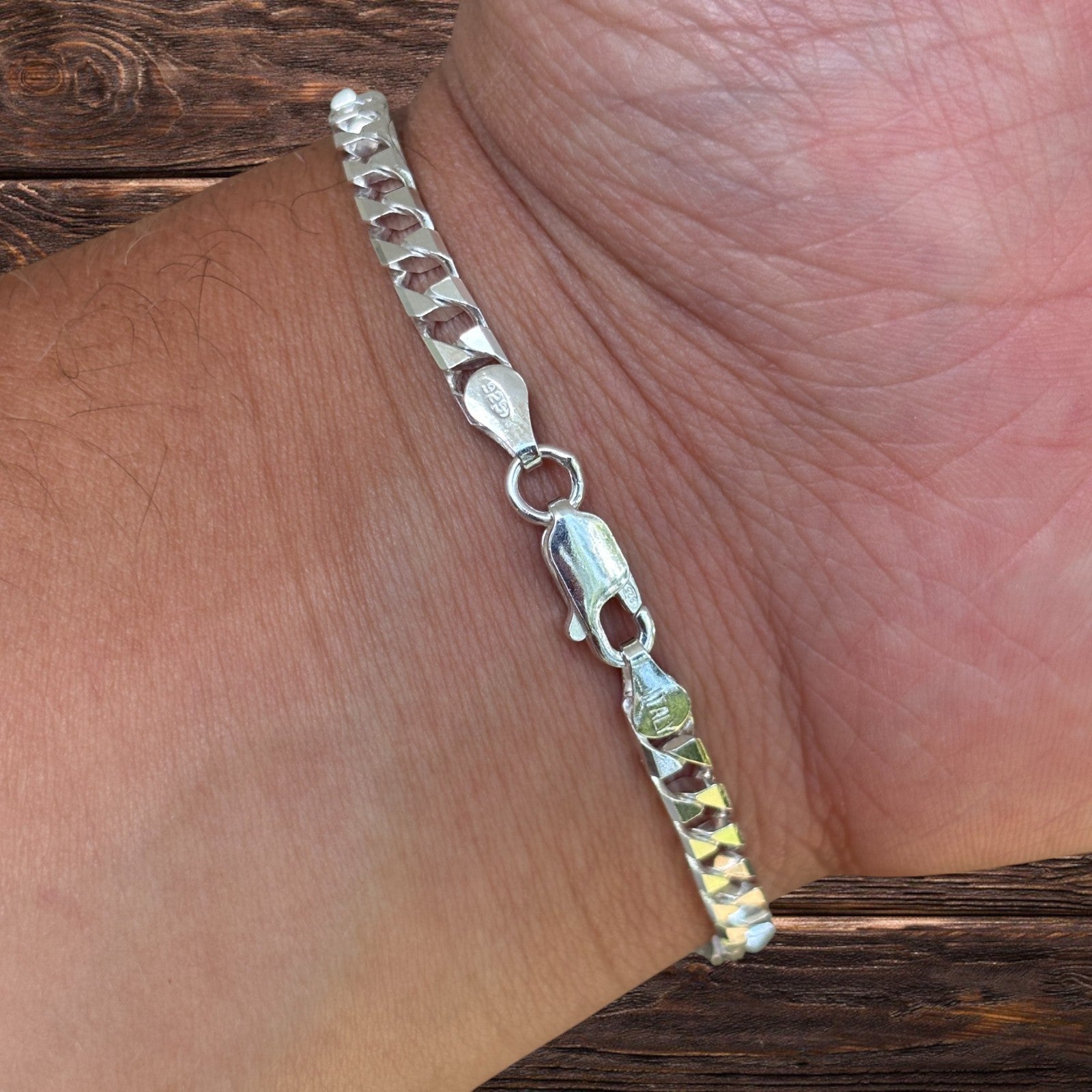 925 Sterling Silver 4mm Square Curb Bracelet