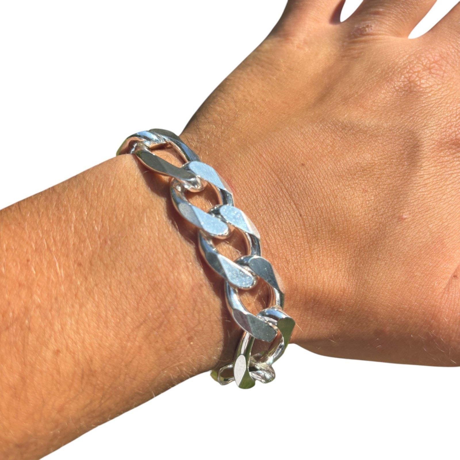 925 Sterling Silver 15mm Figaro Bracelet