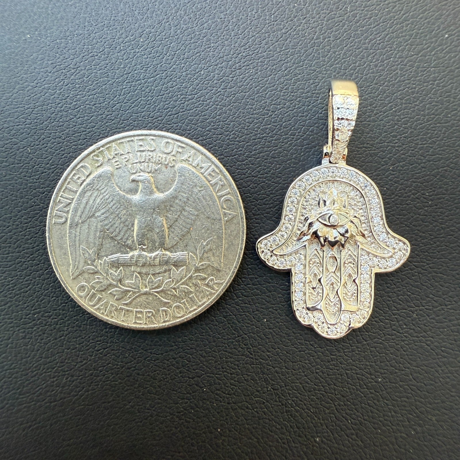 925 Sterling Silver Hamsa Hand Pendant With Moissanite - Small