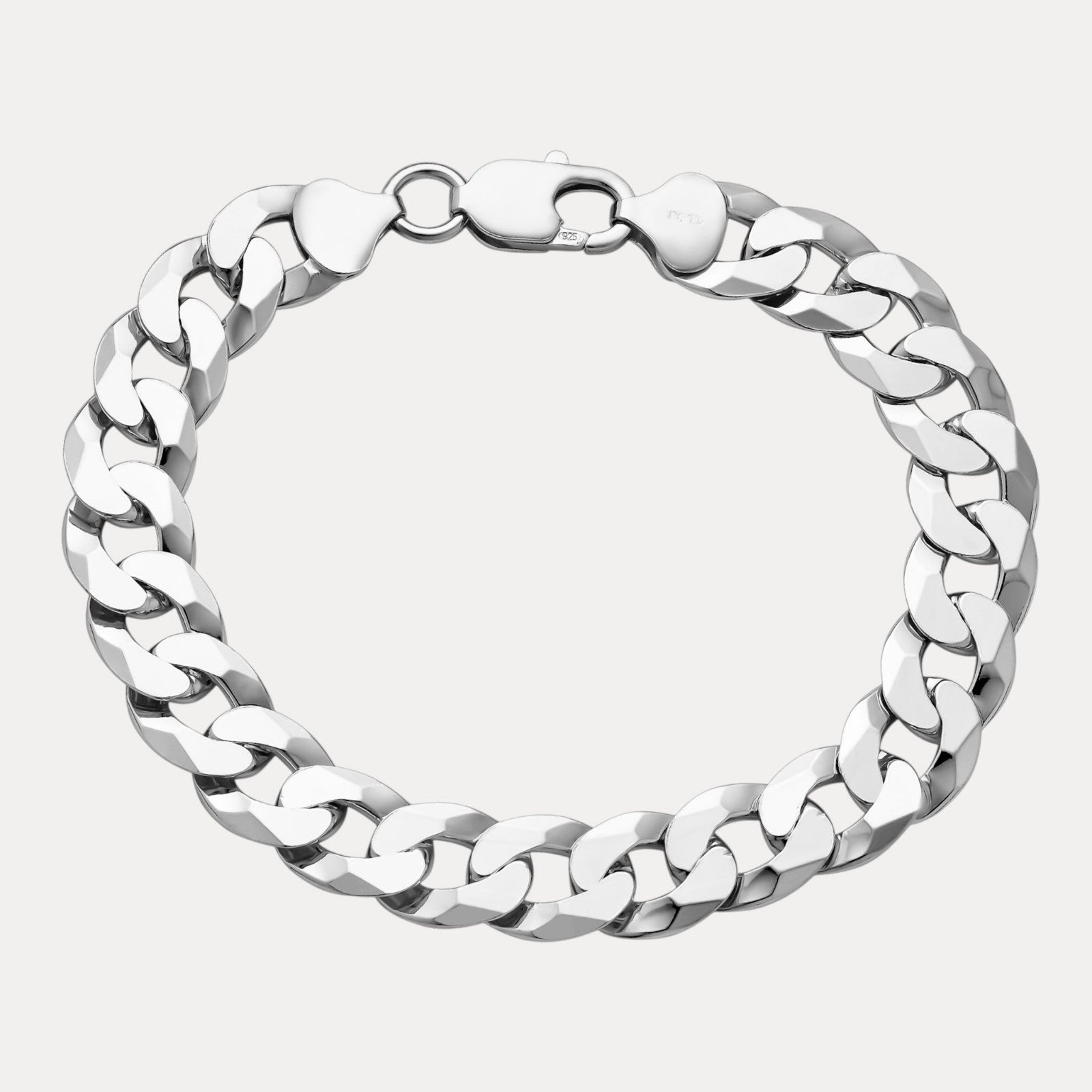 925 Sterling Silver 10.5mm Flat Curb Bracelet