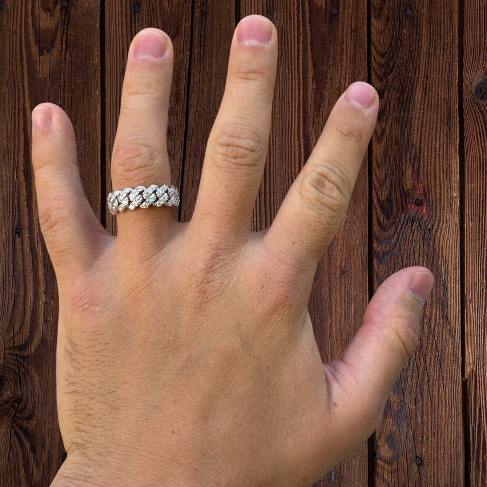 925 Sterling Silver Prong Miami Cuban Ring With Moissanite - ITALIA Chains