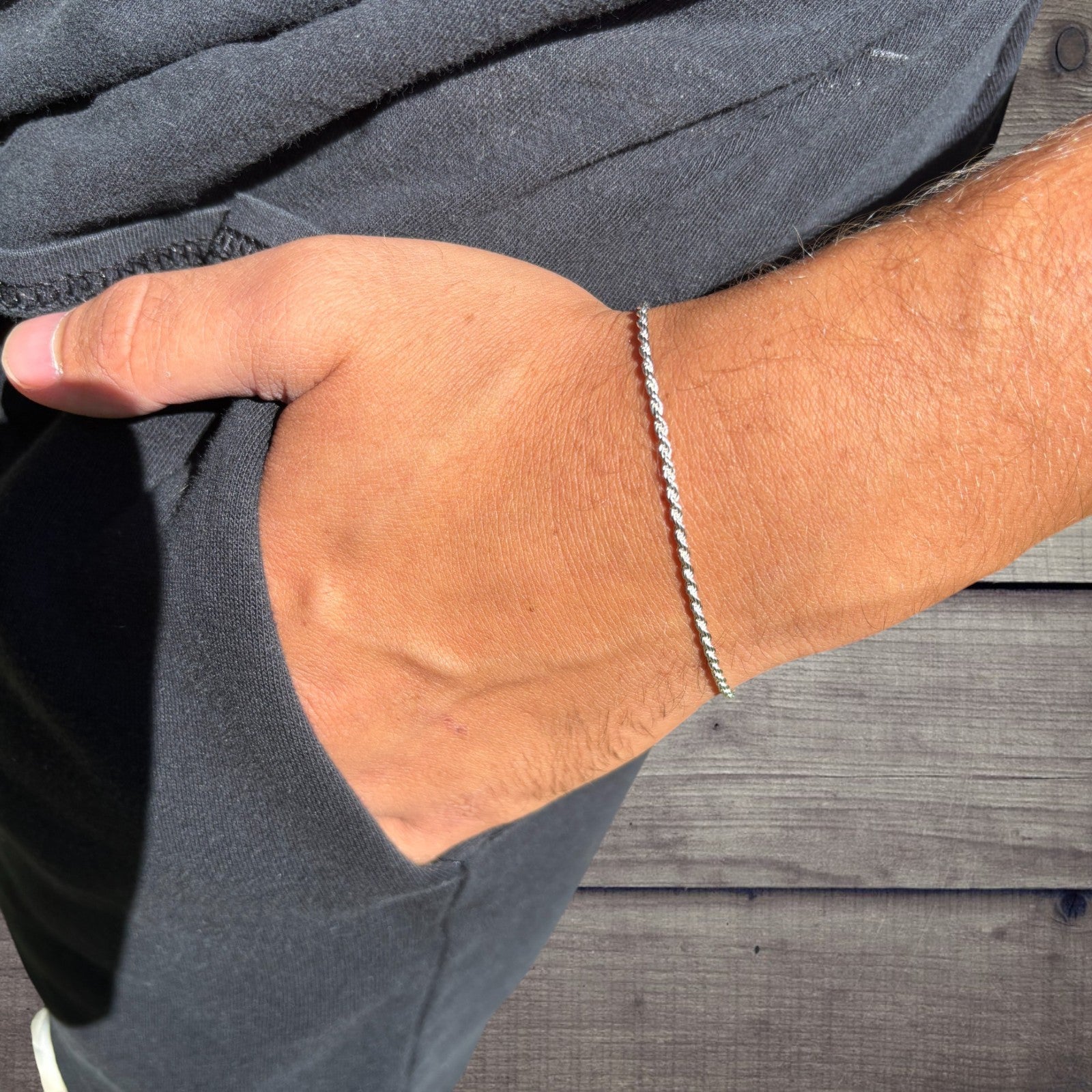 925 Sterling Silver 2mm Diamond Cut Rope Bracelet