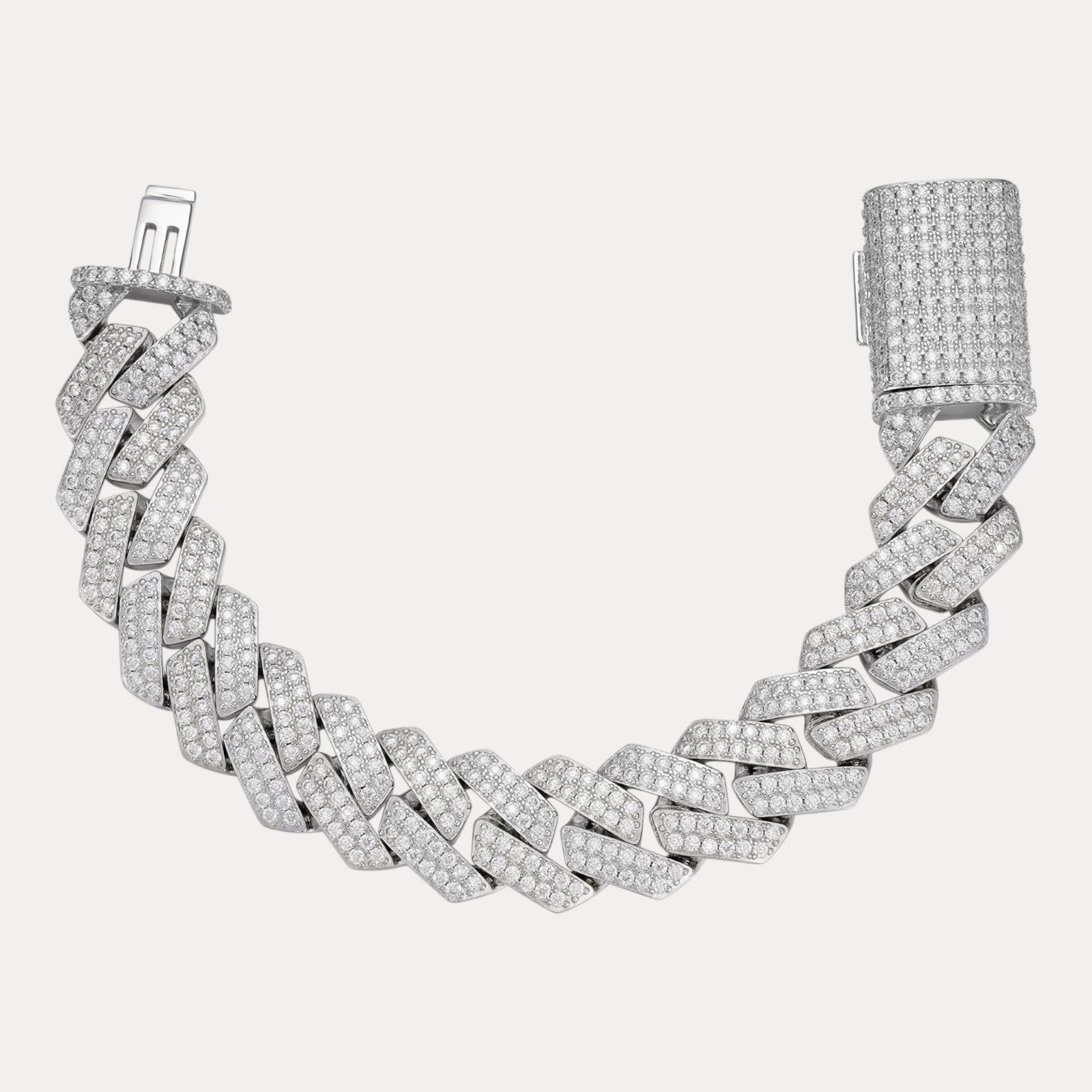 925 Sterling Silver 20mm Moissanite Cuban Prong Bracelet