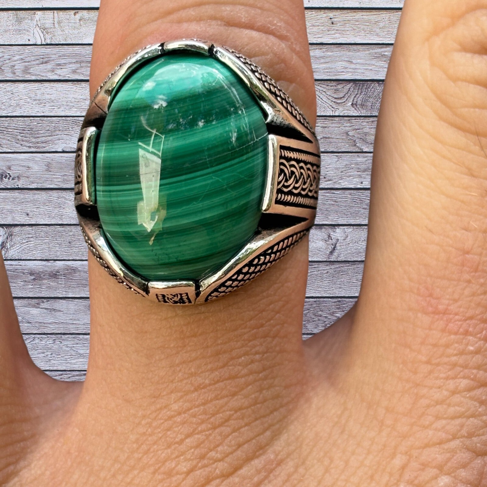 925 Sterling Silver Green Malachite Ring