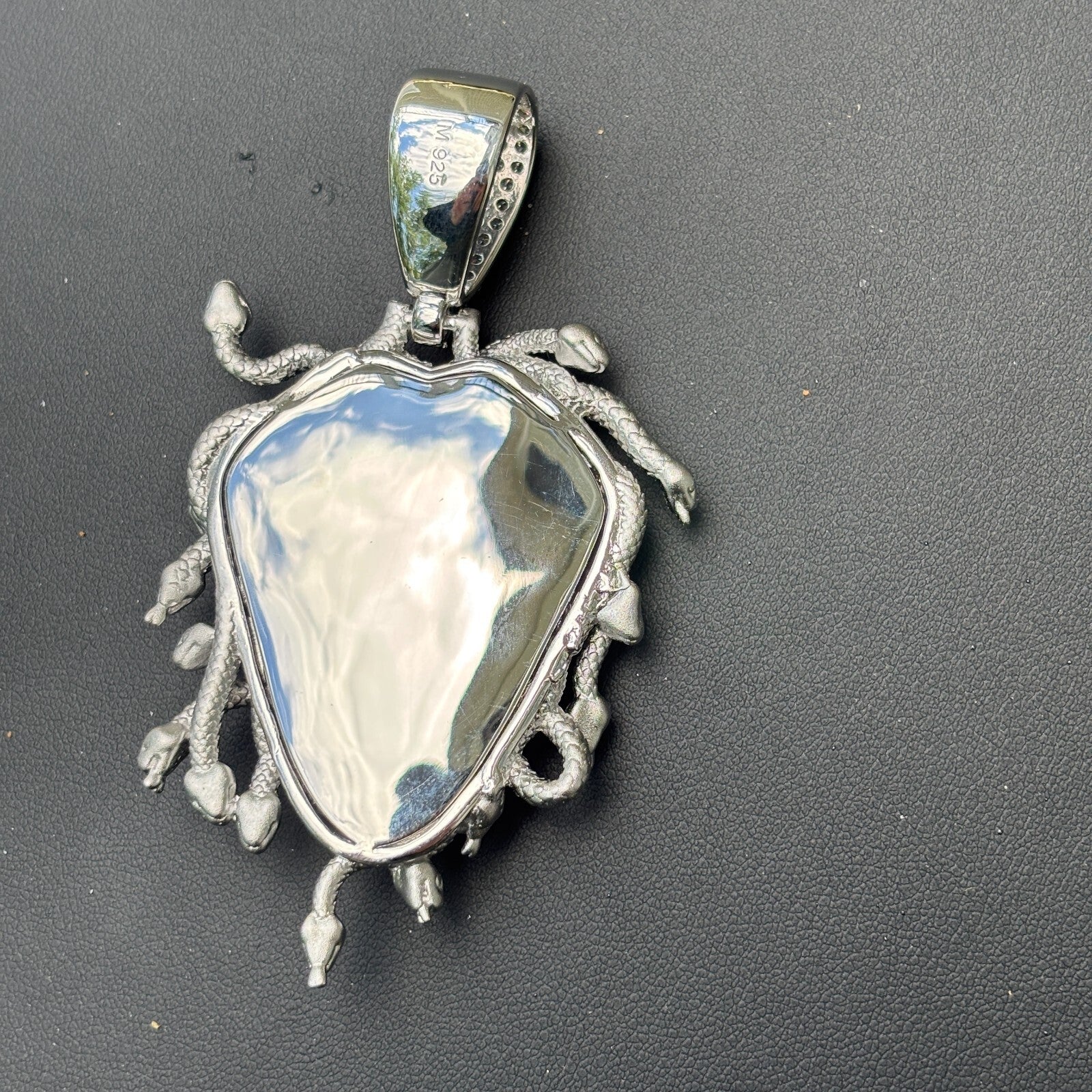 925 Sterling Silver Medusa Head Pendant With Moissanite - Large