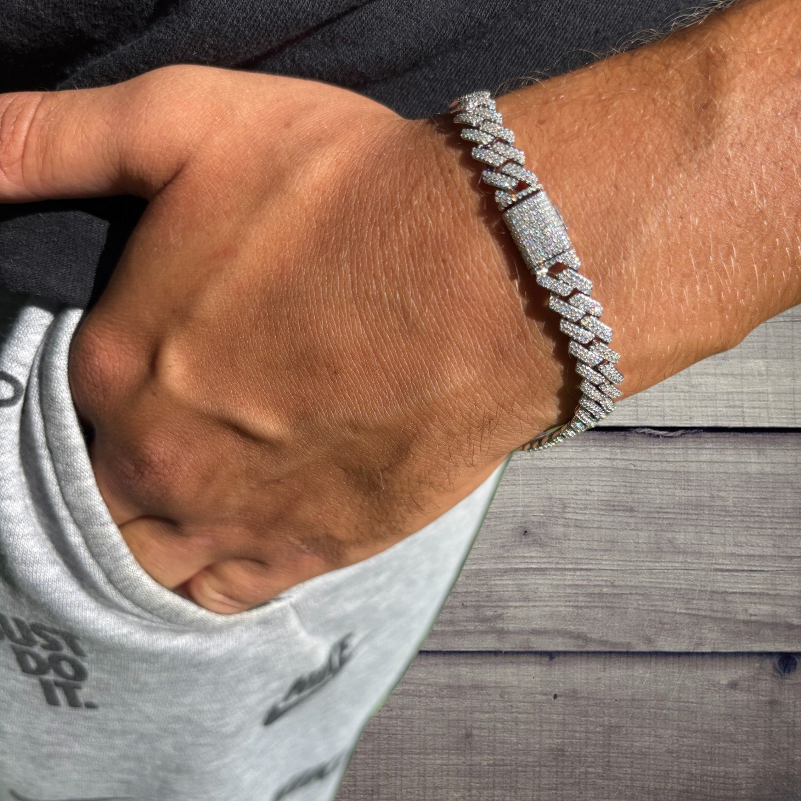 925 Sterling Silver 8mm Moissanite Cuban Prong Bracelet