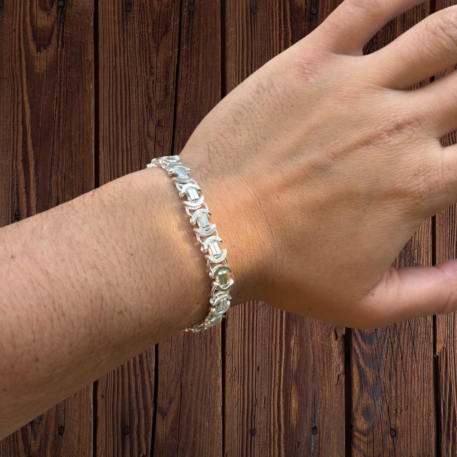 925 Sterling Silver 8mm Flat Byzantine Bracelet