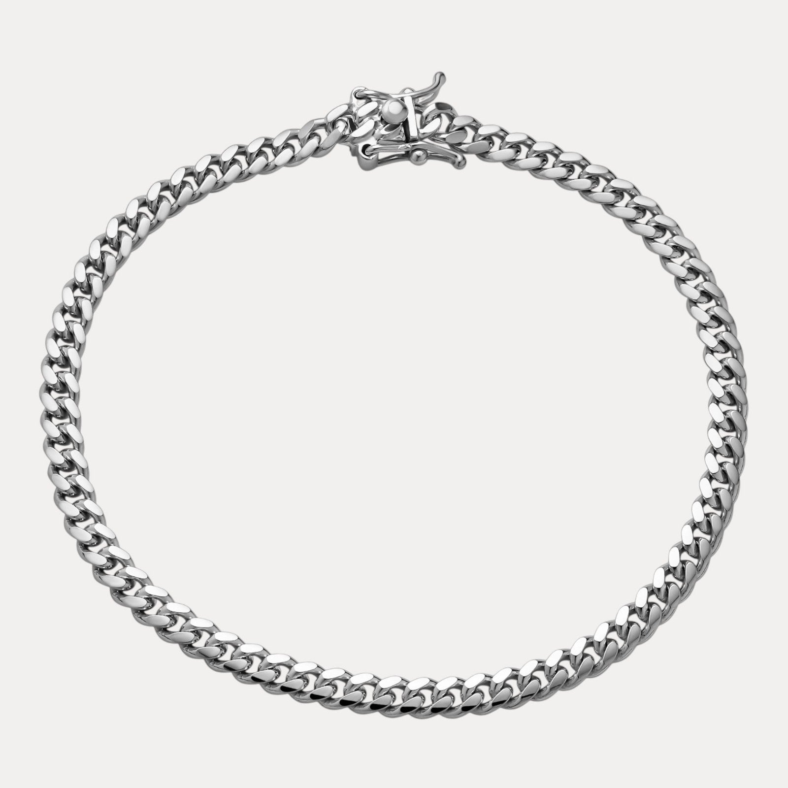 925 Sterling Silver 4mm Miami Cuban W. Box Clasp Bracelet