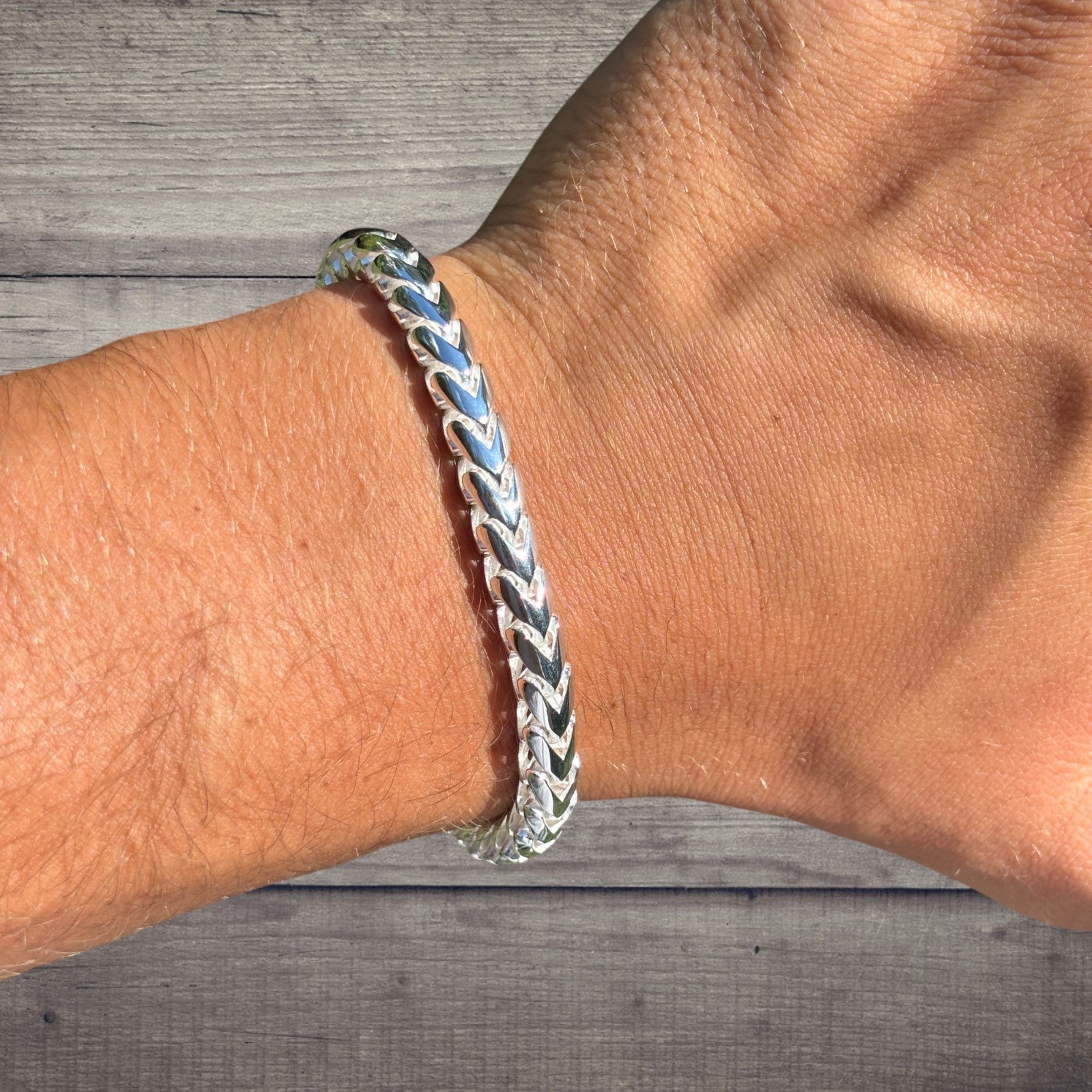 925 Sterling Silver 6mm Rounded Franco Bracelet W. Box Clasp