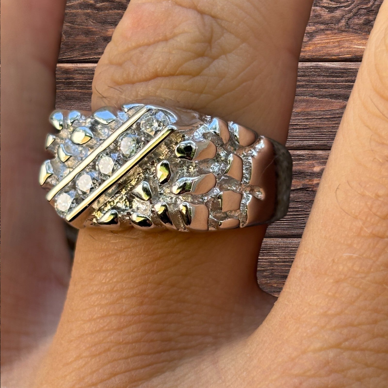 925 Sterling Silver Nugget Ring Iced With Moissanite