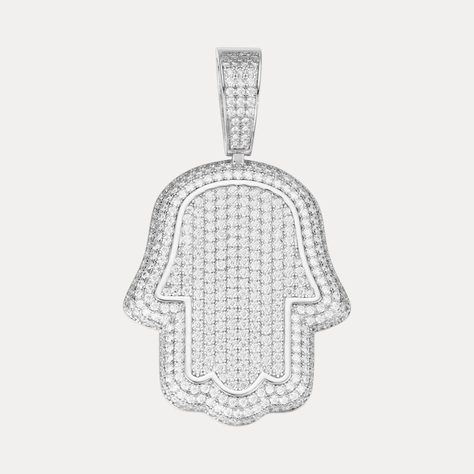925 Sterling Silver Fully Iced Out Hamsa Pendant With Moissanite - Medium