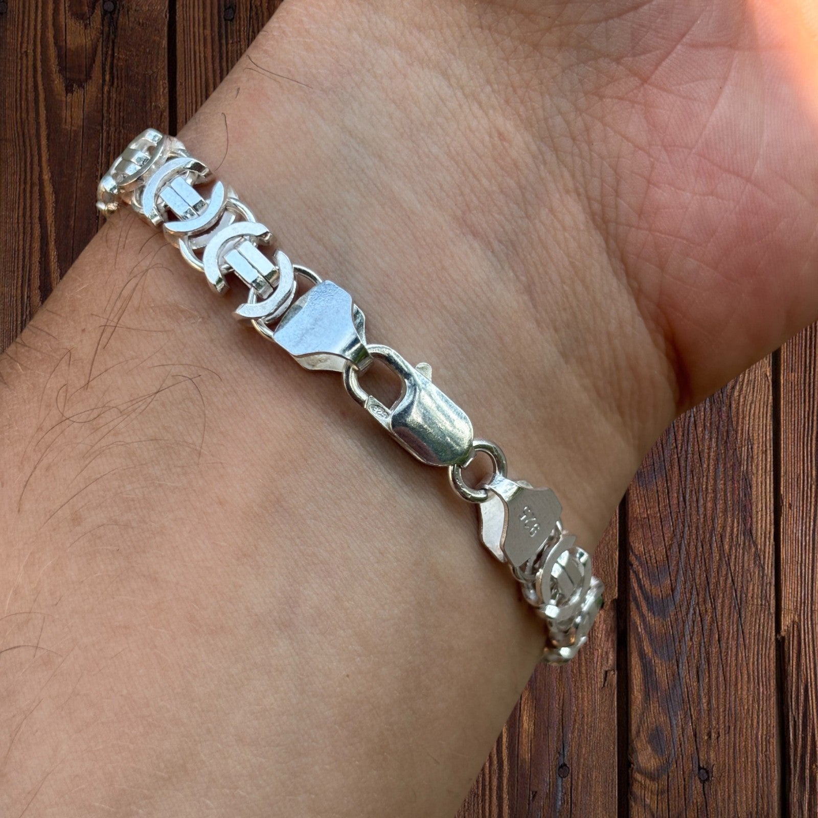 925 Sterling Silver 8mm Flat Byzantine Bracelet