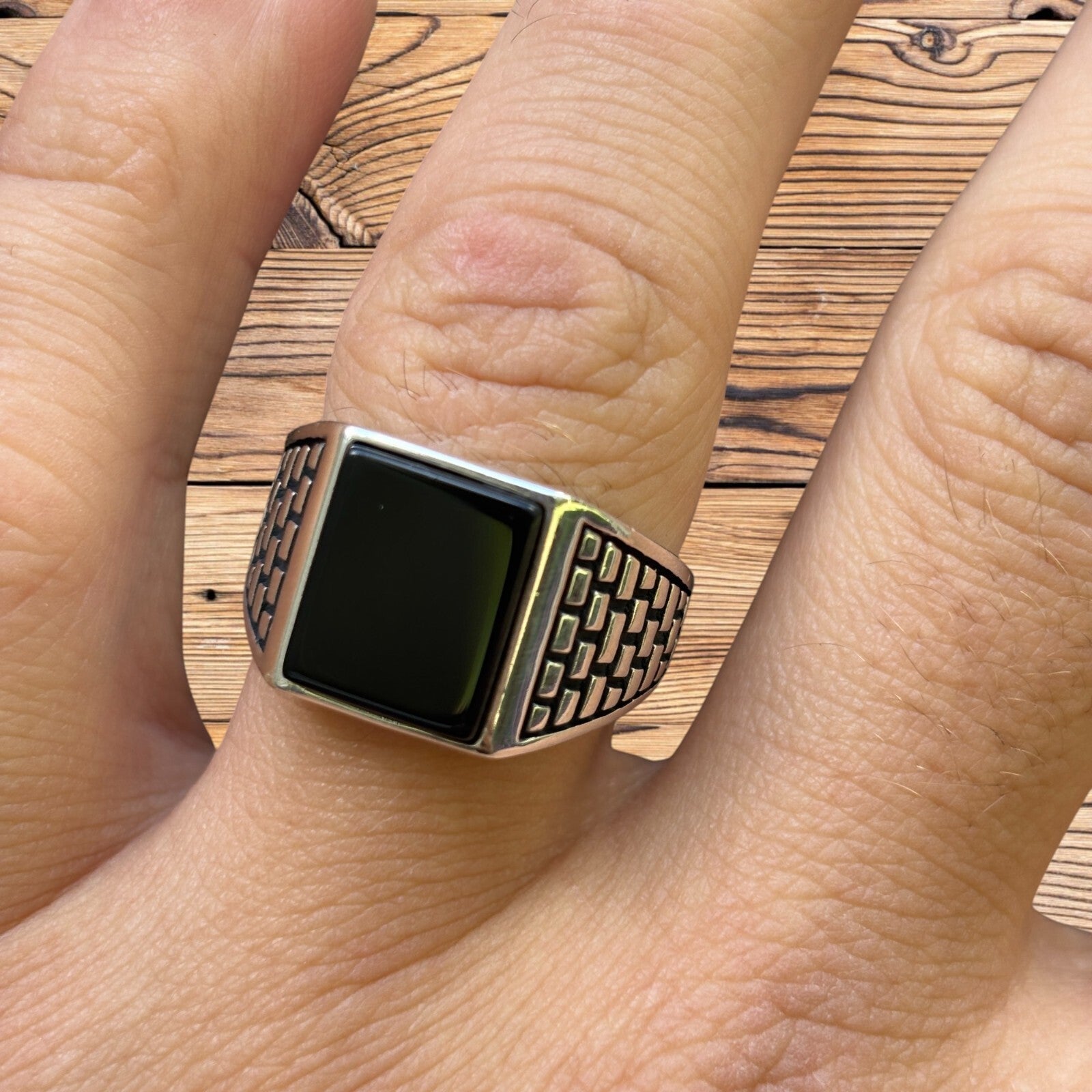 925 Sterling Silver Rectangular Black Onyx Ring