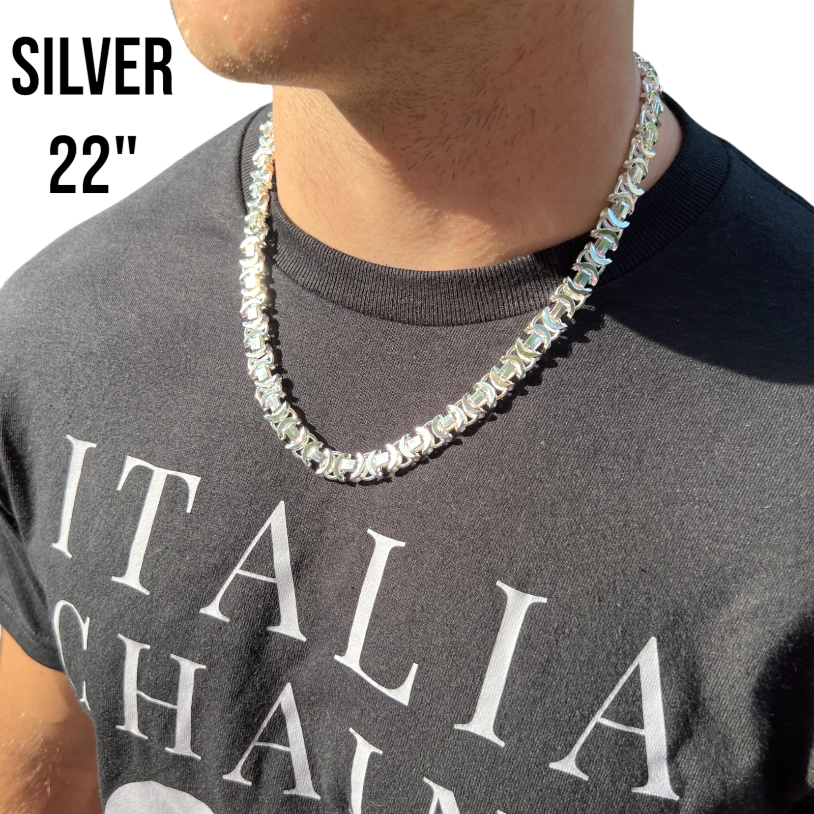 925 Sterling Silver 10mm Flat Byzantine Chain Necklace