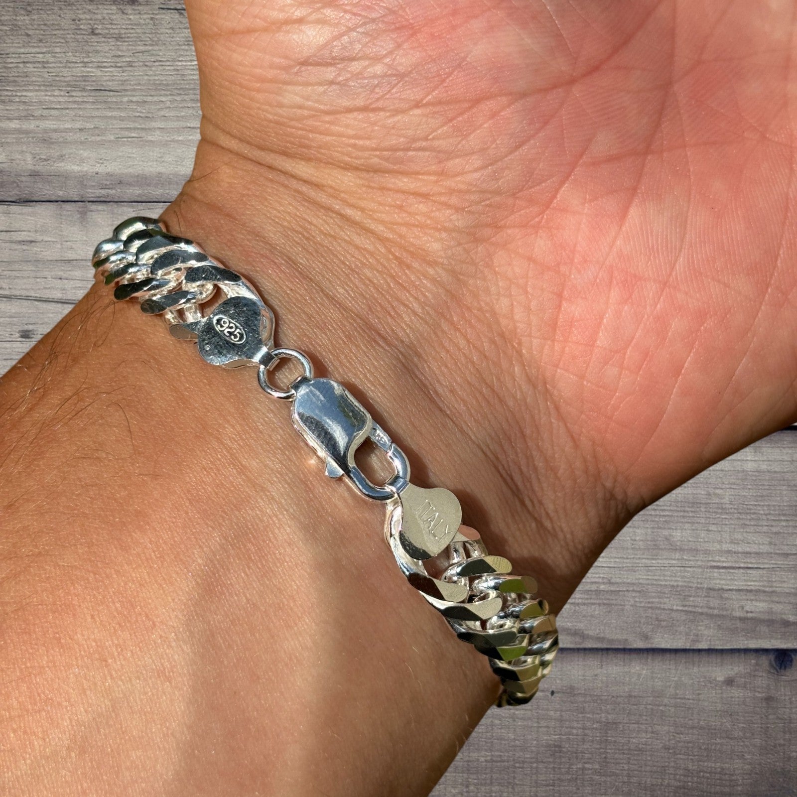 925 Sterling Silver 10mm Double Curb Bracelet