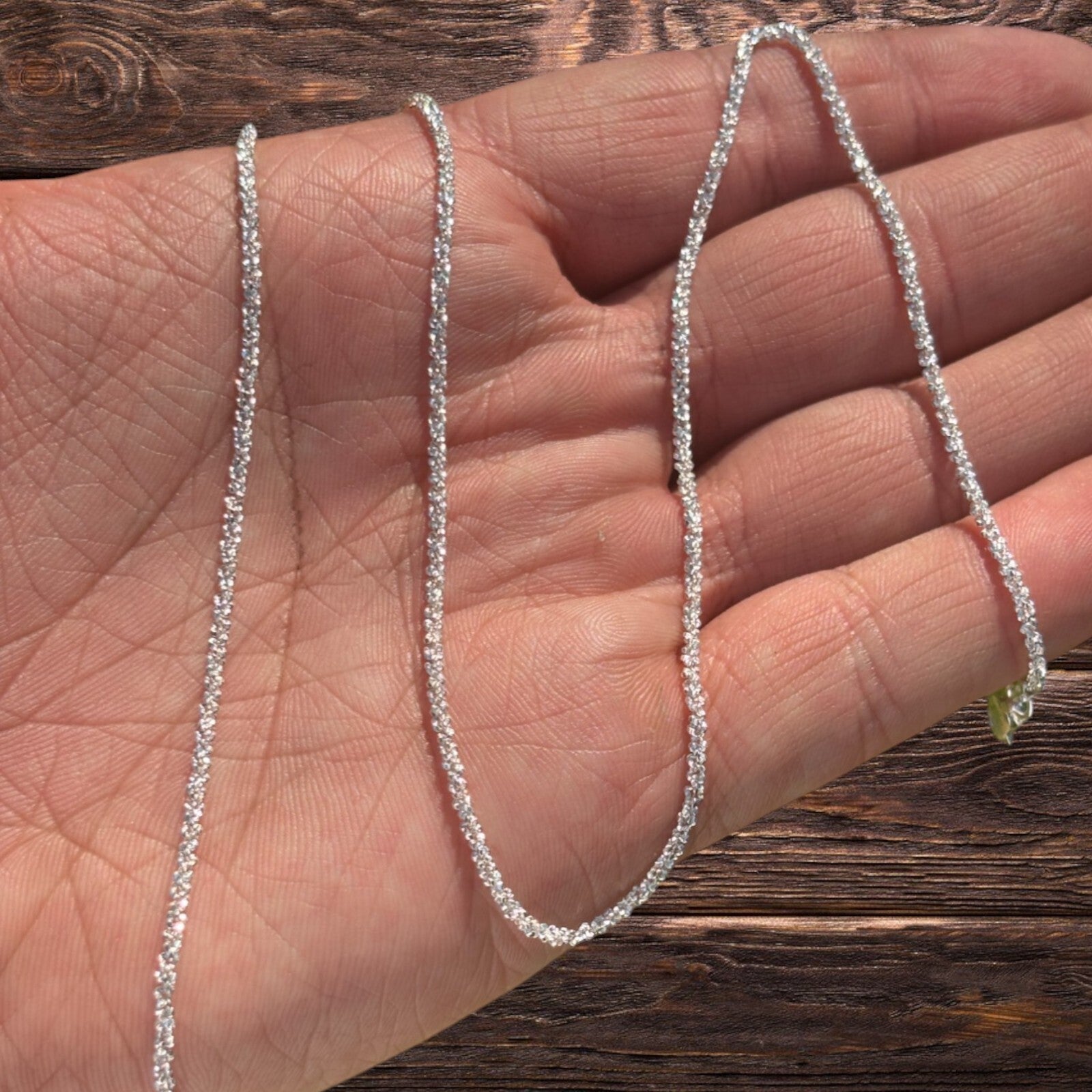 925 Sterling Silver 2mm Sparkle Rock Chain Necklace